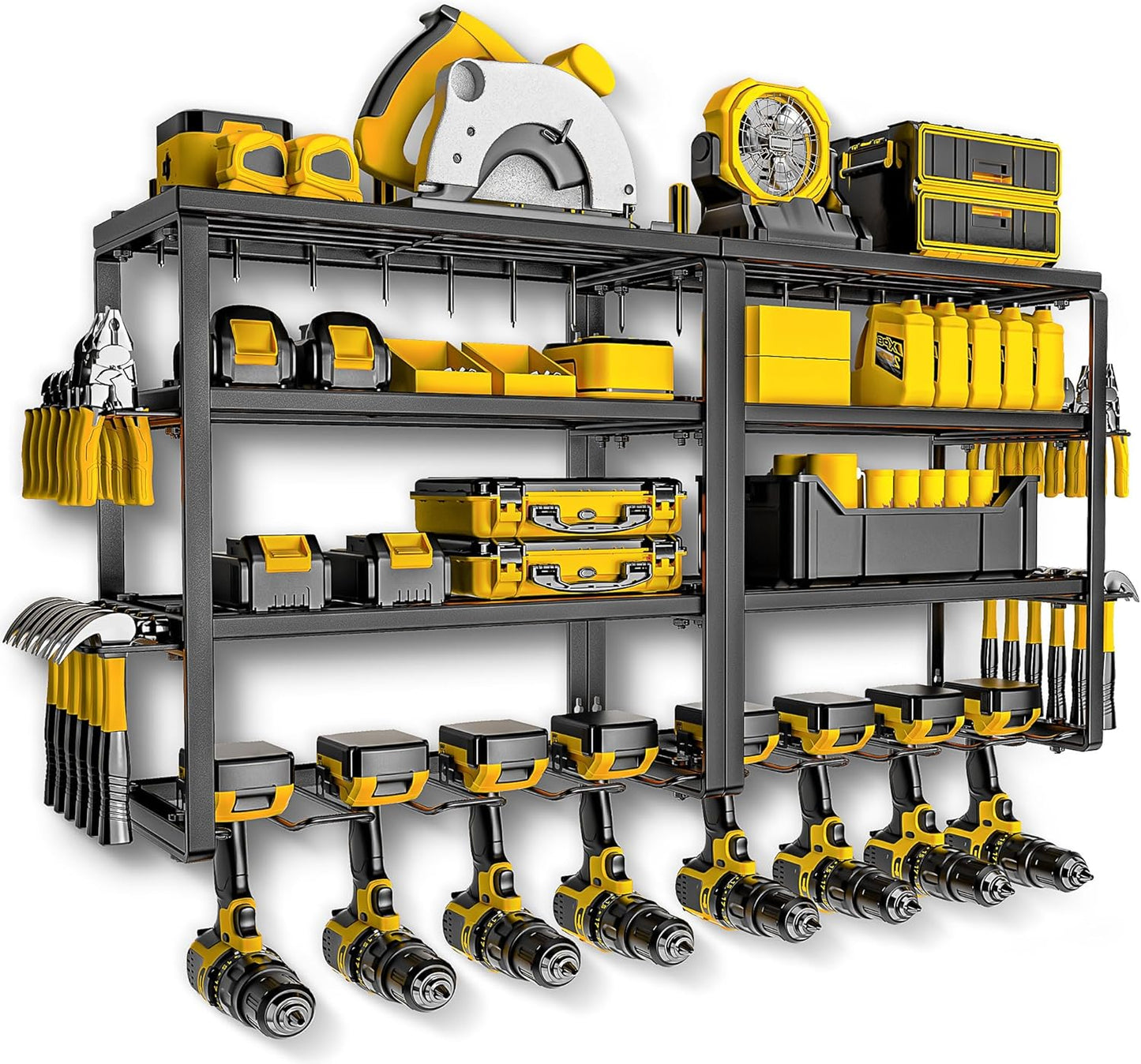Power Tool Organizer, 15 Min Quick Assembly & Max 420lbs load by Heavy Duty Metal, 4 shelves 8 Slots for Cordless Drill in Garage/Workshop/Pegboard/Shed Suitable for Father's Day