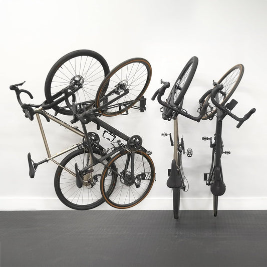 StoreYourBoard SwivelStow Road & Gravel Bike Storage Rack 4 Pack – Heavy Duty Bike Hanger, No-Lift Bike Wall Mount for Garage Bike Storage, Holds 70 lbs, Patent-Pending