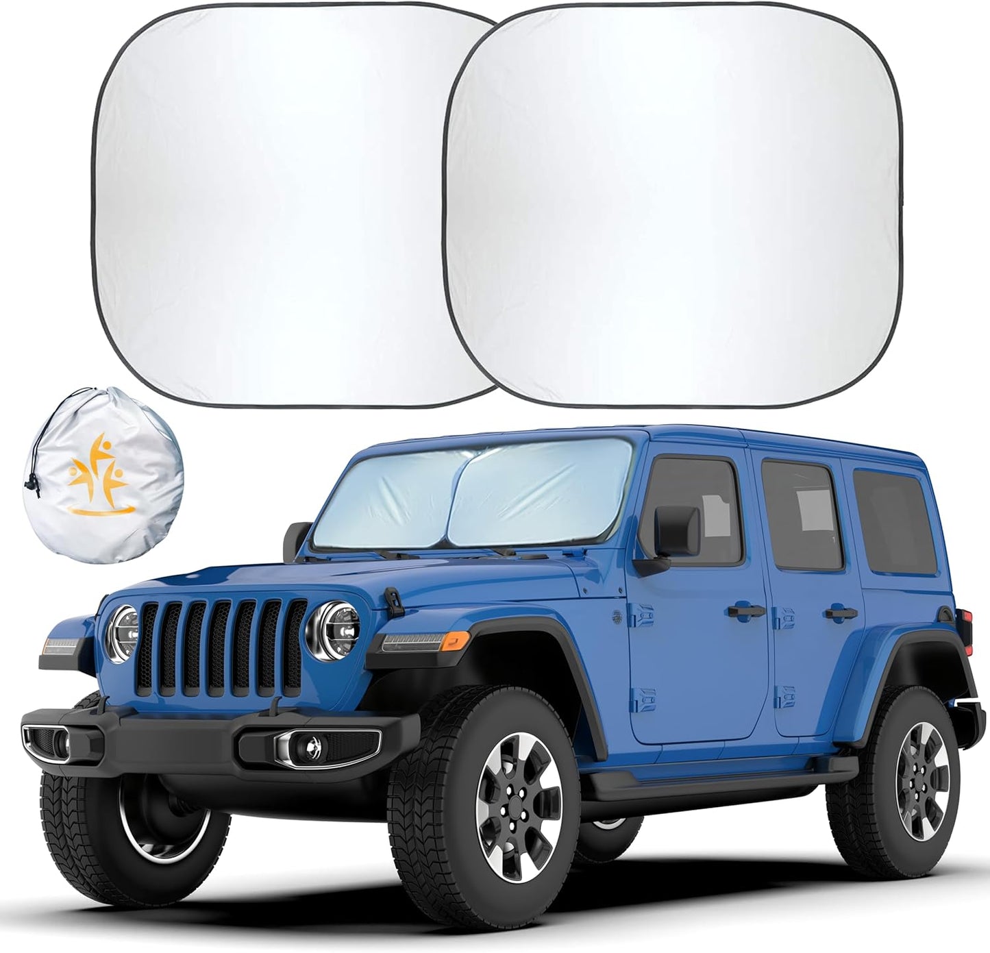 EcoNour 2-Piece Windshield Sun Shade for Jeep | Foldable Jeep Wrangler Sun Shade/Jeep Gladiator Sun Shade fit for Jeep Wrangler JL JLU 2018-2025 / Jeep Gladiator 2020-2025 | Keeps Car Interior Cooler