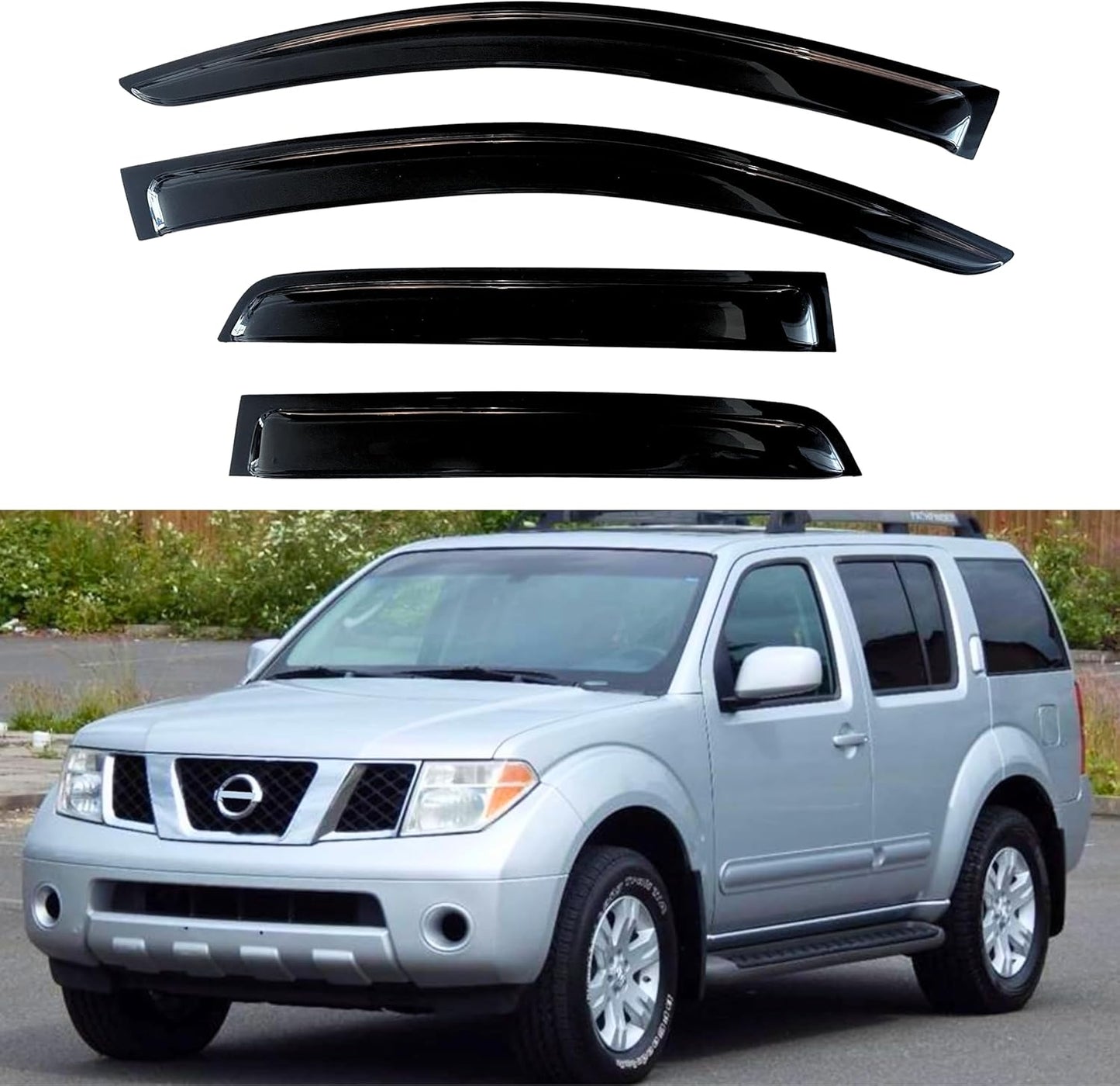 KPY Window Visor Compatible with Nissan Pathfinder 2005-2012, 4PC Rain Guard Side Window Vent Deflectors Tape-On, 2005 2006 2007 2008 2009 2010 2011 2012