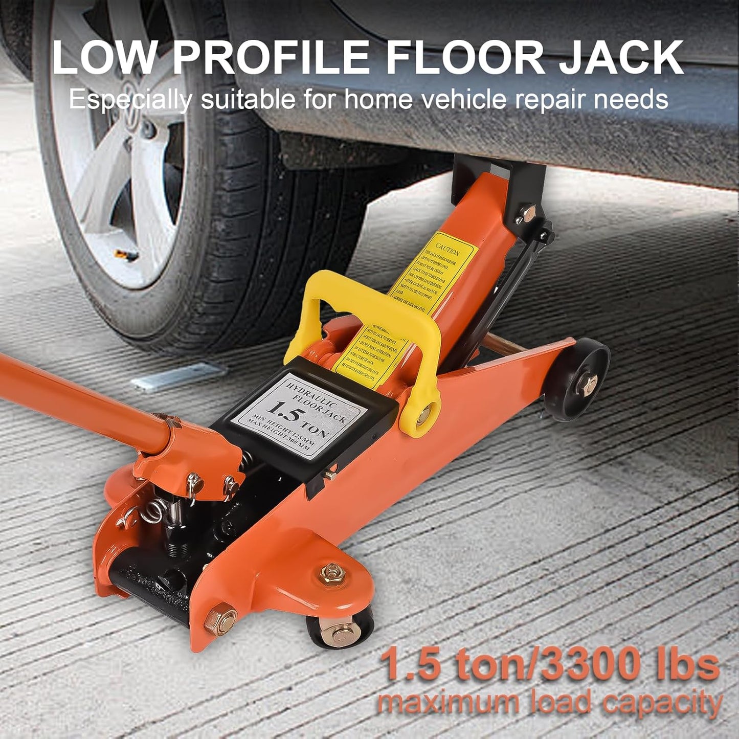Hydraulic Floor Jack 1.5 Ton 3,300Lbs Car Lift Portable Trolley Jack 360 Degree for Cars Medium Vehicles,Orange