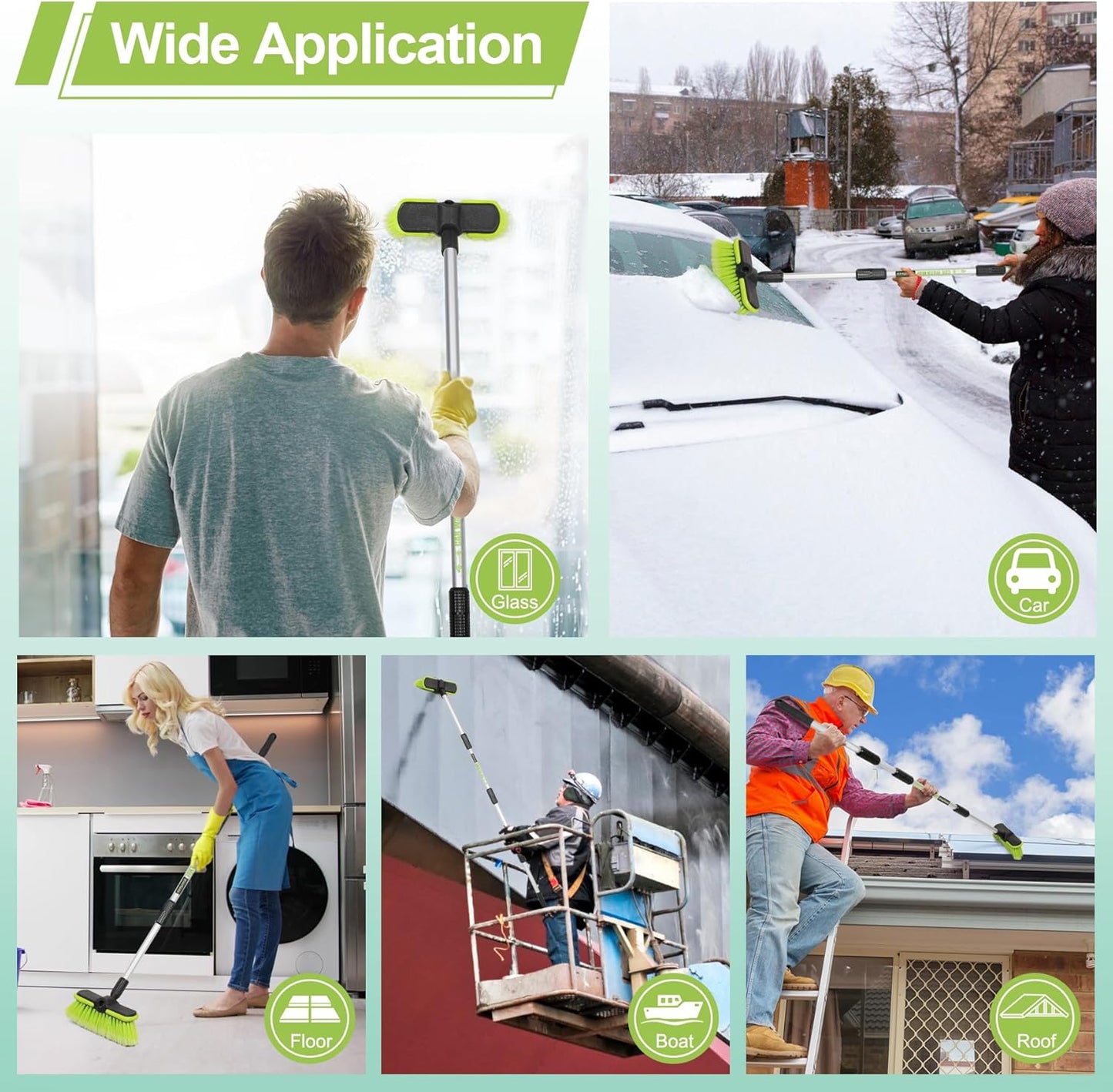 65”165cm Car Wash Brush Long Handle Soft Bristle Scrub Cleaning Mop with 4 Hand-held Places Extendable Washing Brushes Broom Kit for RV Boat Truck SUV Caravan Solar Panel House Siding,Sweep Snow