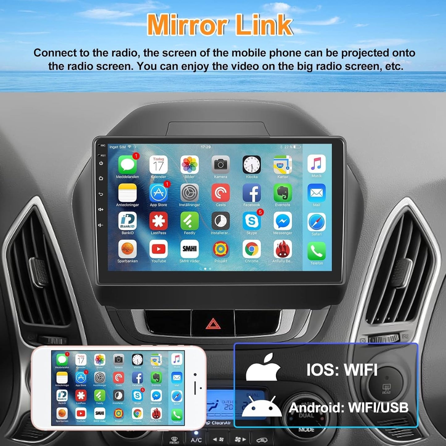 SIXTOP 1+32G Android Car Stereo for Hyundai Tucson IX35 2010 2011 2012 2013 2014 2015 Head Unit 10.1 inch Touch Screen Multimedia Player GPS Bluetooth WiFi FM Mirror Link Split Screen Rear Camera&Mic