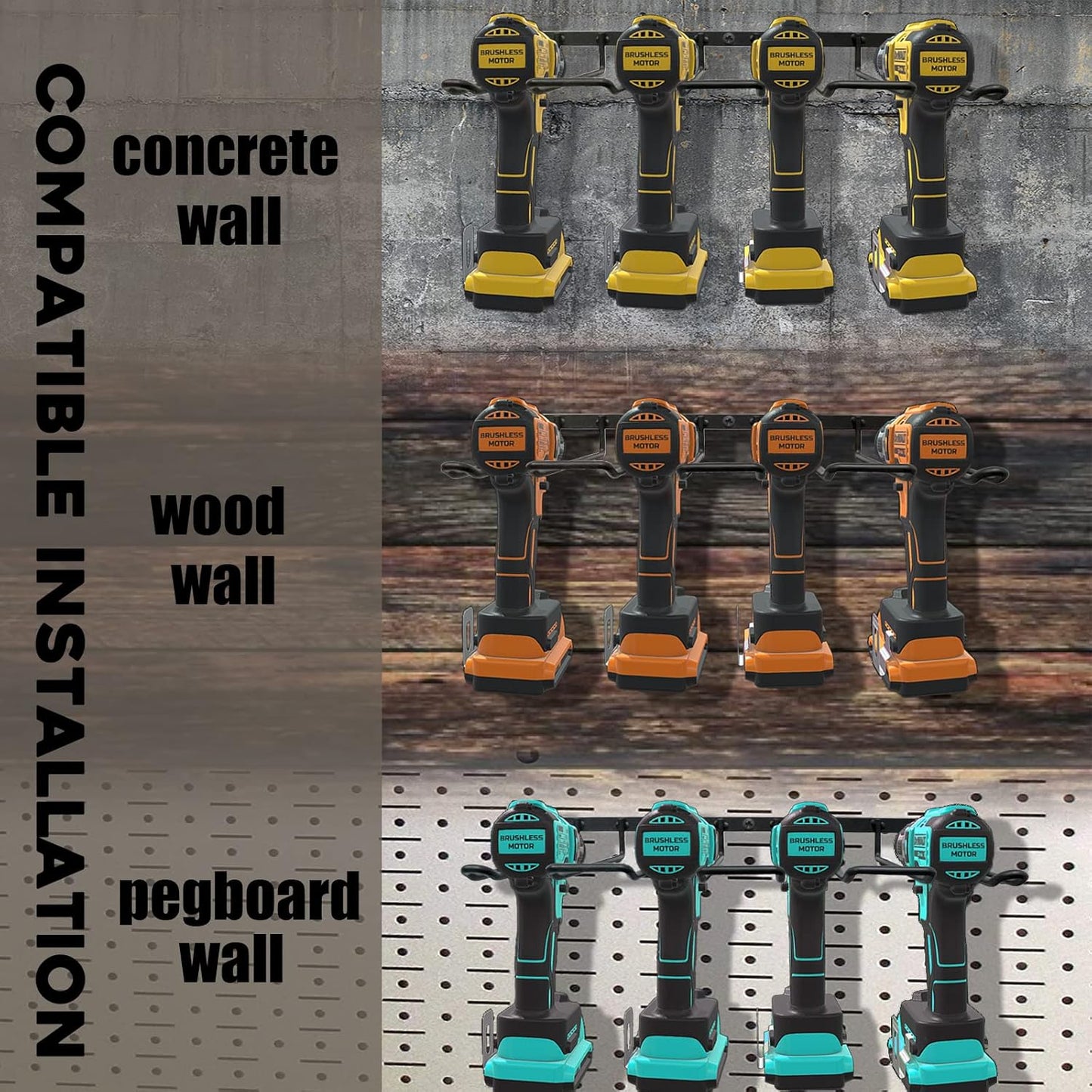 2 Pack Drill Holder, Power Tool Organizer Wall Mount, 80lb Heavy Duty Bearing Capacity Garage Storage, 4 Cordless Metal Shelf, Utility Storage Rack for Dewalt Cordless Tools Father Day Gifts