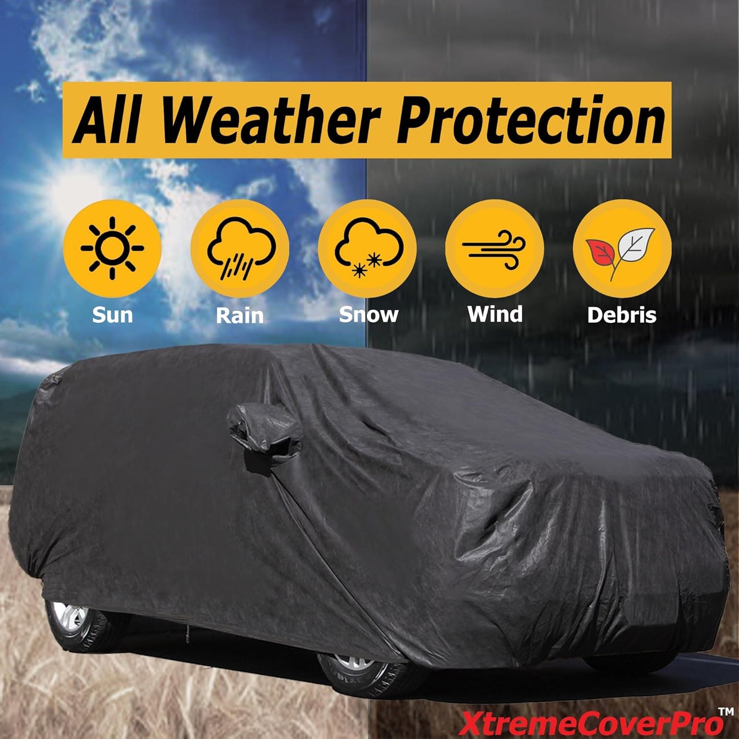 All Weather Waterproof car Cover Good for rain Snow uv Protection dust Large Size SUV QX80 Sedona MKT Traverse Enclave Durango LX570 Armada Black