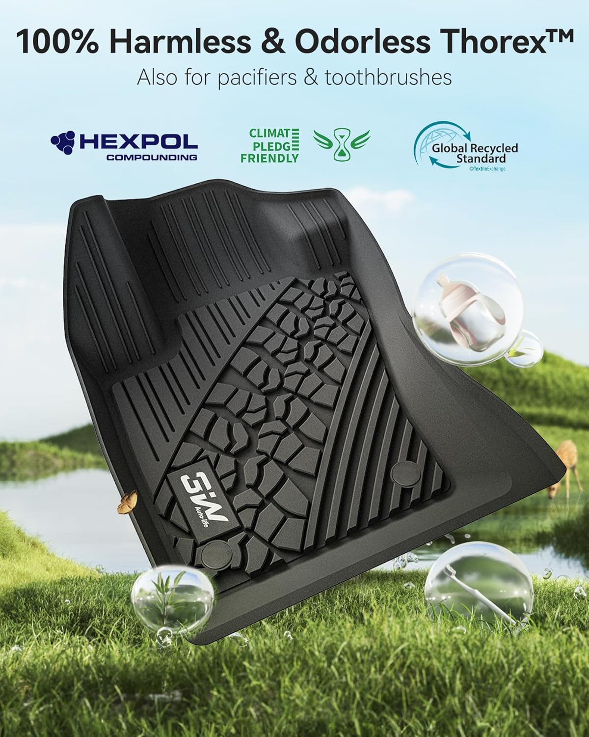 3W Floor Mats Fit for Jeep Renegade 2015-2023 TPE All Weather Custom Fit Floor Liner for Jeep Renegade 1st and 2nd Row Full Set Car Liners Black