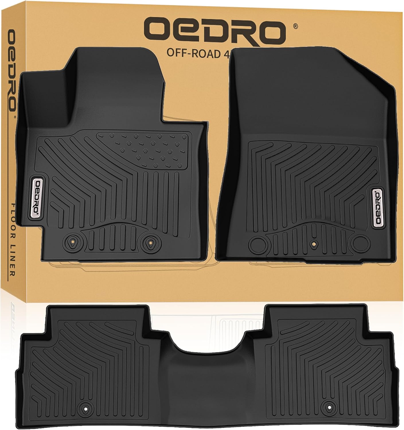 OEDRO Floor Mats Fit for 2014-2019 Kia Soul, Unique Black TPE All-Weather Guard Includes 1st and 2nd Row: Front, Rear, Full Set Liners