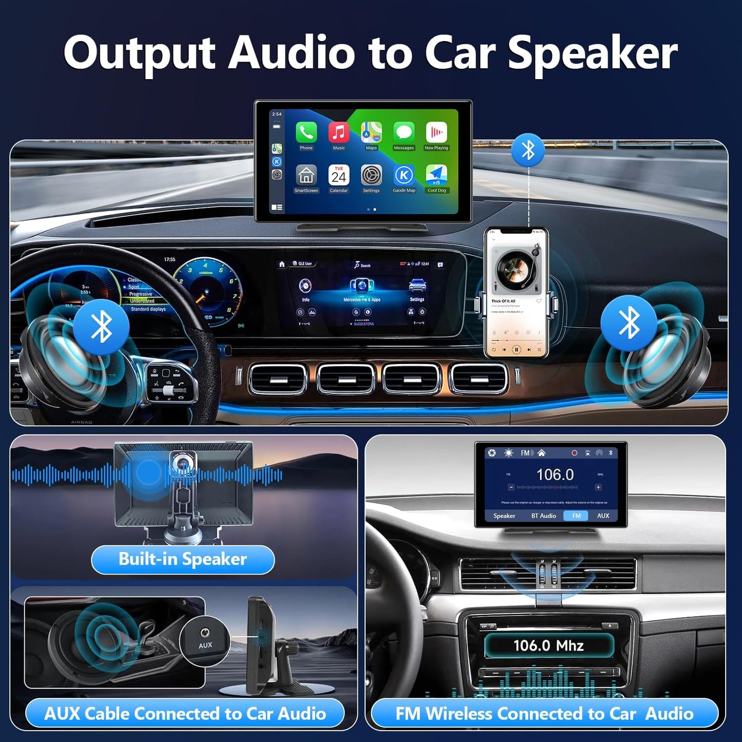 9inch Portable Carplay Screen for Car, Wireless Apple Carplay & Android Auto with 4K Dash Cam,1080p Backup Camera,Car Audio Receivers, GPS Navigation, SuperLink,FM, Music Player