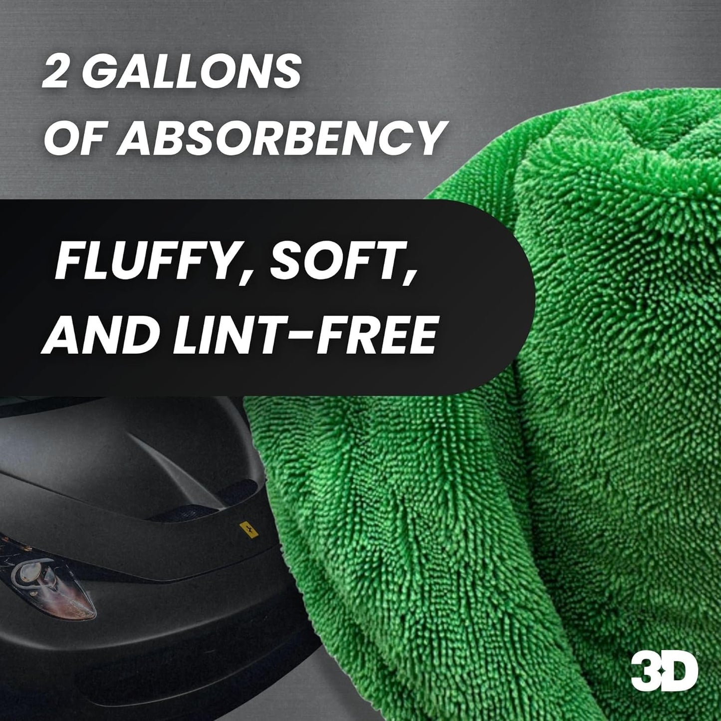 3D Hydro-FIL XL | Professional Grade Microfiber Towel | Extra Large 20” x 31.5” | Highly Absorbent | Premium Drying Cloth for Car Detailing | Green