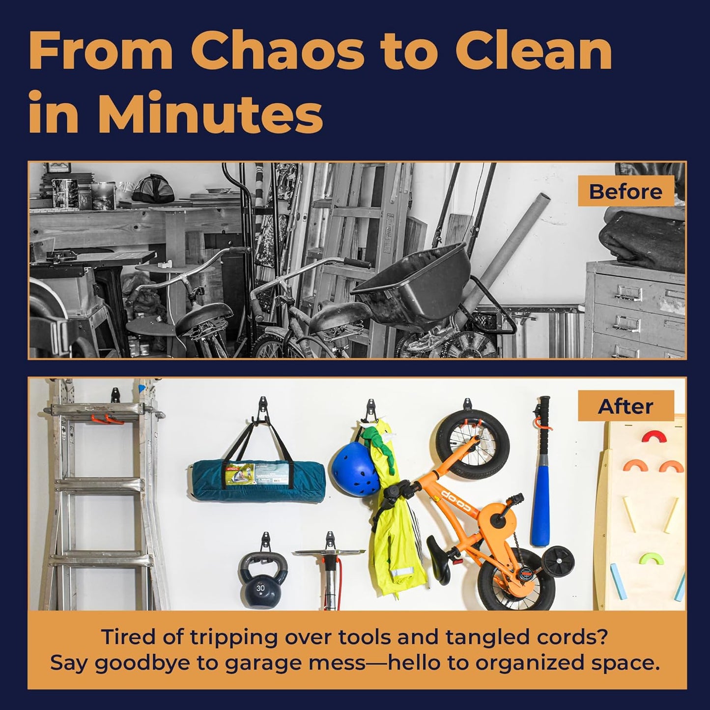 16 Pack Steel Heavy Duty Garage Hooks Storage Hooks with Anti-Slip Coating, Utility Garage Wall Mount Hanger and Organizer for Bikes, Ladder, Rope, Broom, Shovel and Garden Power Tools (16, Orange)