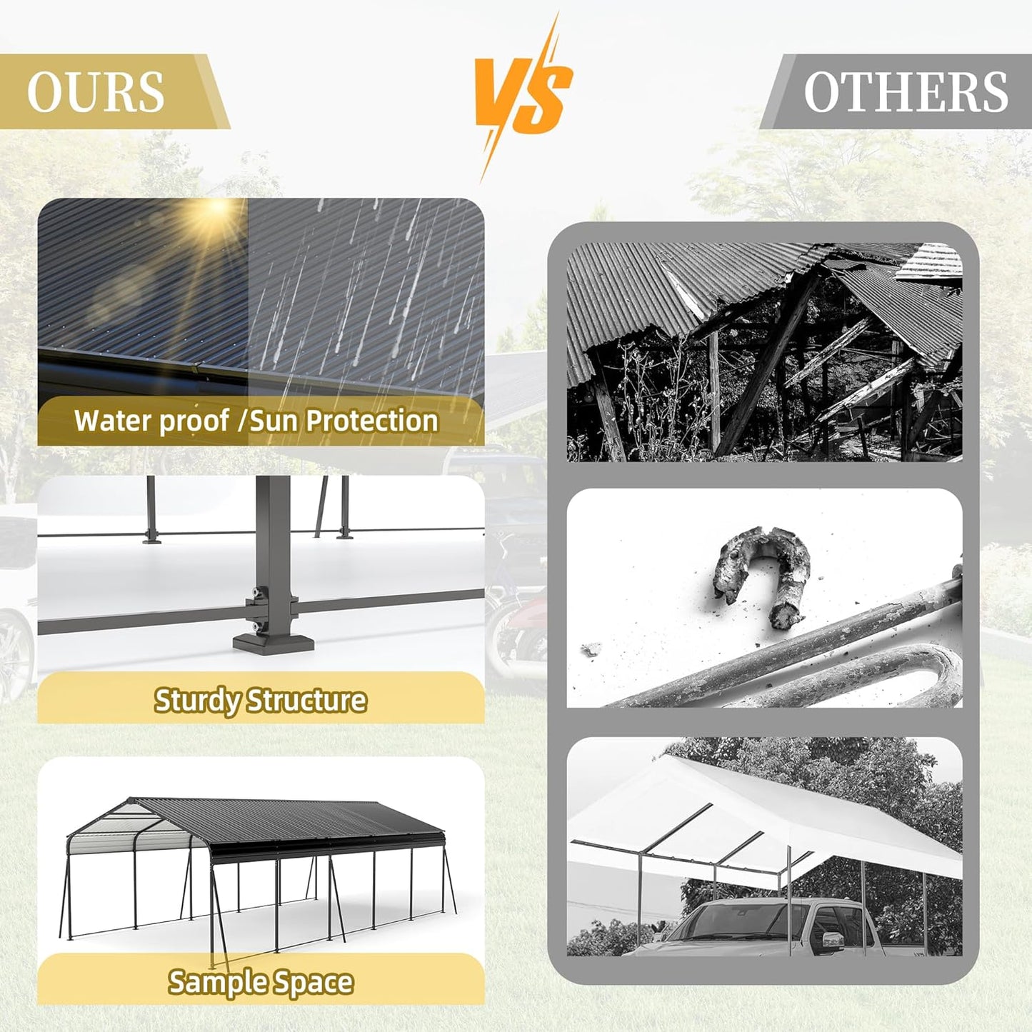 13x26.5 FT Metal Carport, Heavy Duty Car Port Canopy with Galvanized Steel Roof & Frame, Oversized Metal Carport Kit with Hooks, Outdoor 2 Car Garage, Steel Car Shelter for Car, Boat, Truck, Dark Gray