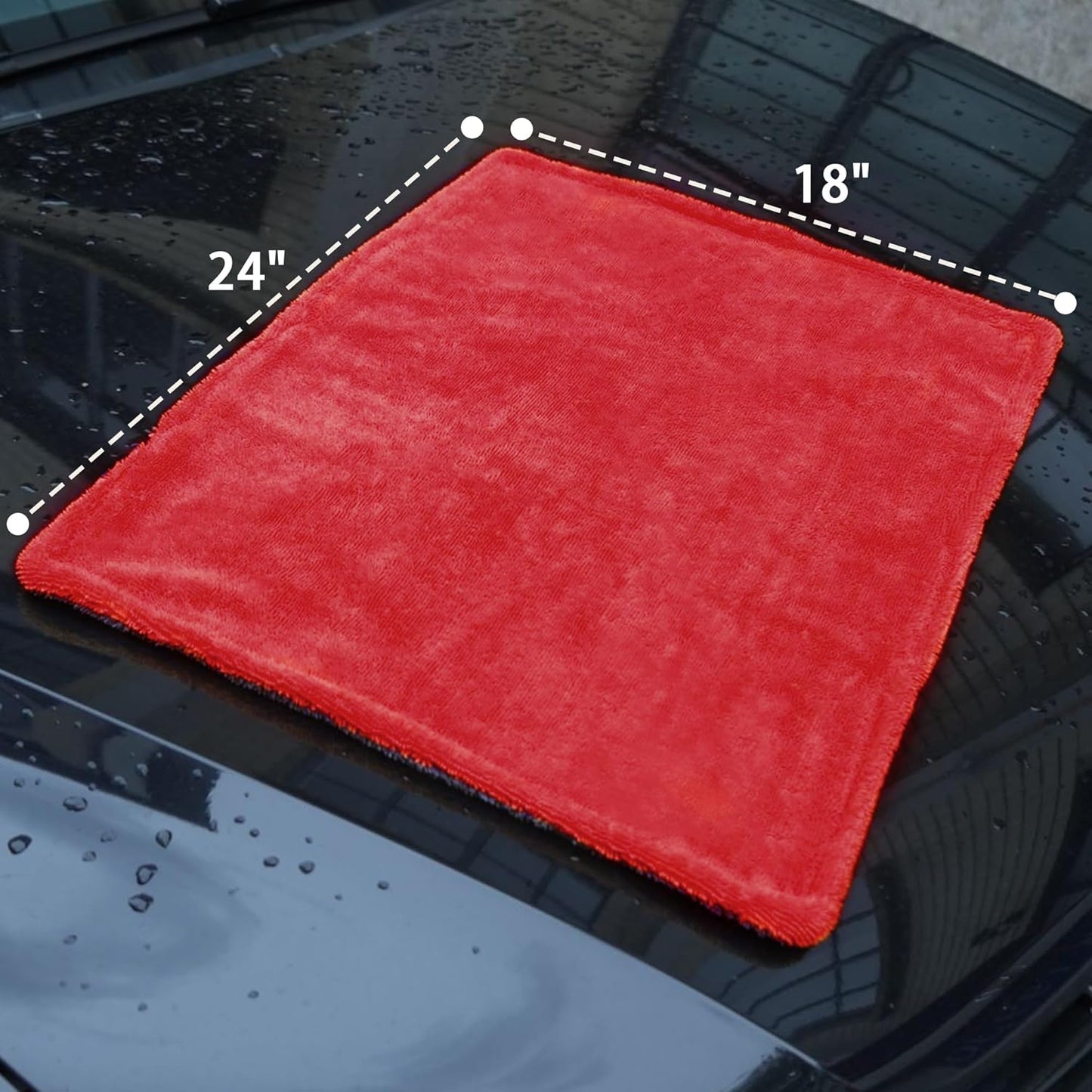 LIVOS Car Drying Towel, Premium Microfiber Towels for Cars, 1000GSM, Edgeless Twisted Loop Design, No Streaks, Scratches, or Water Spot, Absorbent Wash Towel, 18" x 24" (Red&Grey)