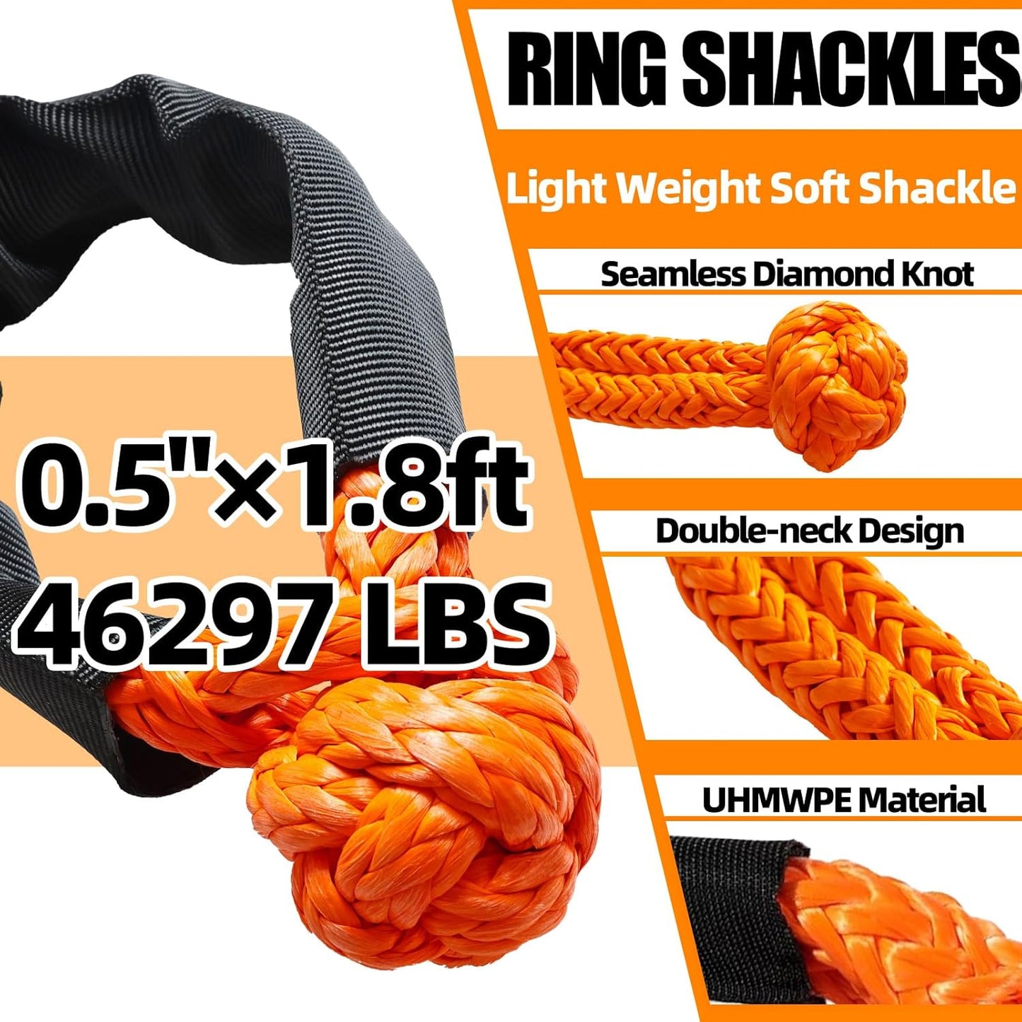 MITZONE Recovery Tow Strap,Heavy Duty Tow Strap Recovery Kit,Car Vehicle Heavy Duty Recovery Rope 44092 lbs for Diesel Trucks,SUV, ATV,Backhoe, Excavators,Ring Shackles,Storage Bag