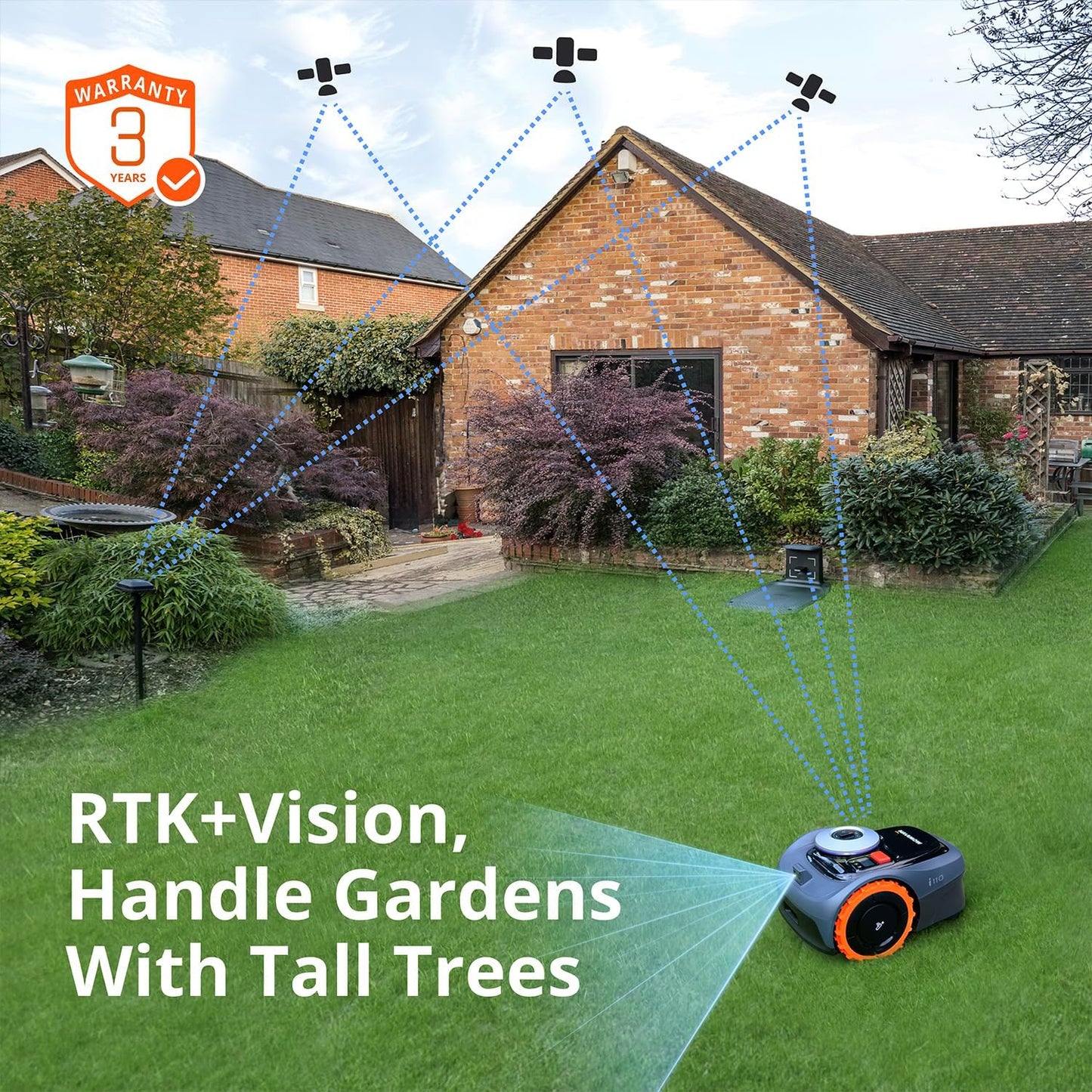 Segway Navimow i110N Robot Lawn Mower Perimeter Wire Free 1/4 Acre RTK+Vision Robotic Lawnmower, AI-Assisted Mapping, Virtual Boundary, APP Control, 58dB(A) Quiet, Multi-Zone Management