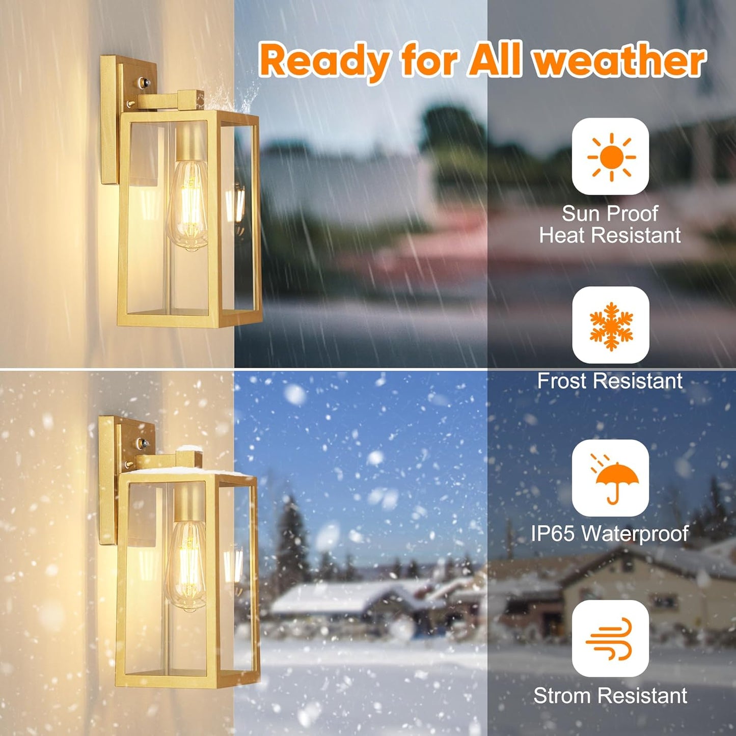 PARTPHONER Gold Dusk to Dawn Outdoor Lights for House Wall Mount, Sensor Exterior Lighting Fixtures set of 2, Anti Rust Wall Sconce Lamp, Waterproof Wall Lantern for Doorway, Garage, WTWL181AJ2