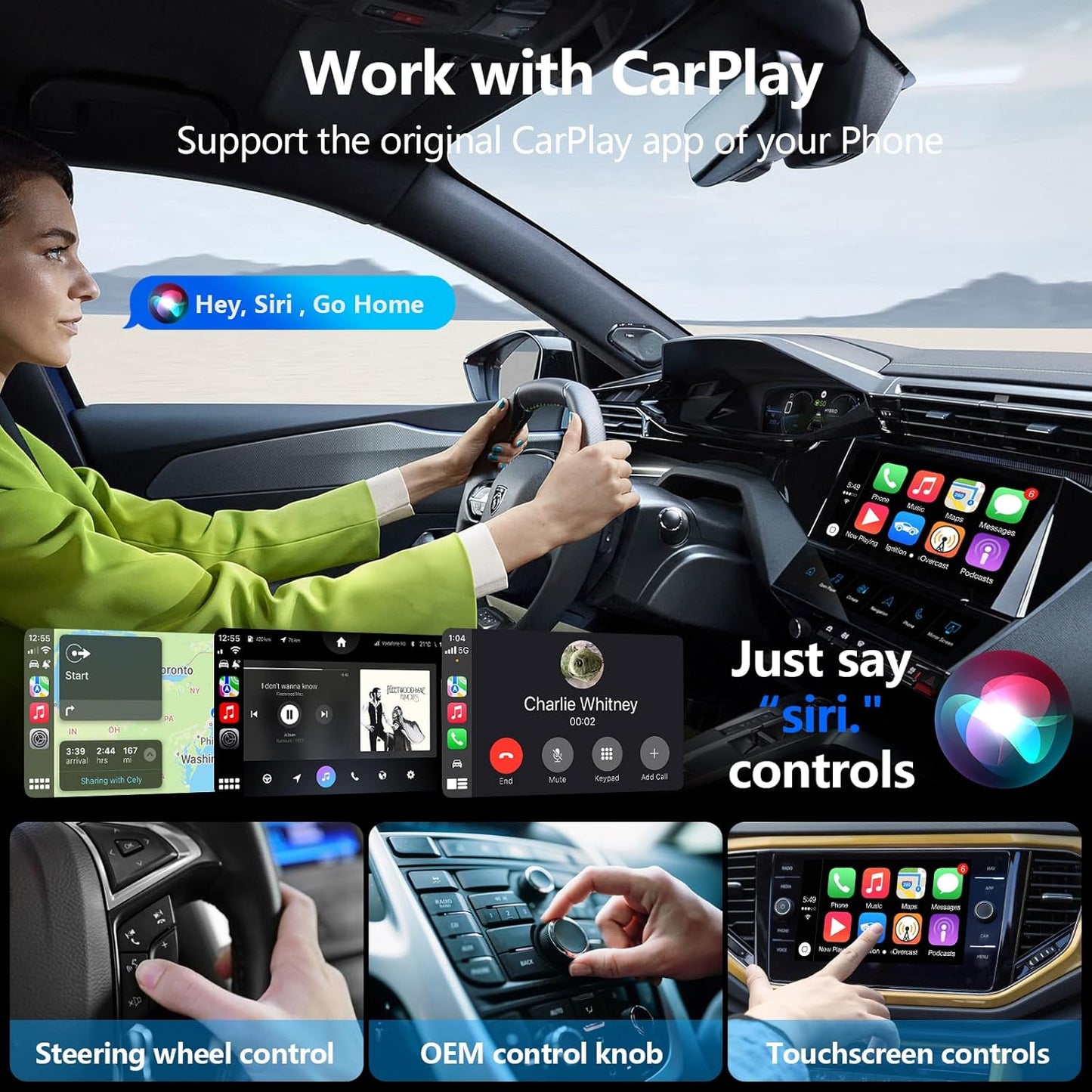 Wireless CarPlay Adapter for Apple iPhone | Mini USB Design for Convert Wired to Wireless Car Play Adapter - No Latency from iOS 10+ to Screen w/USB C (Black)