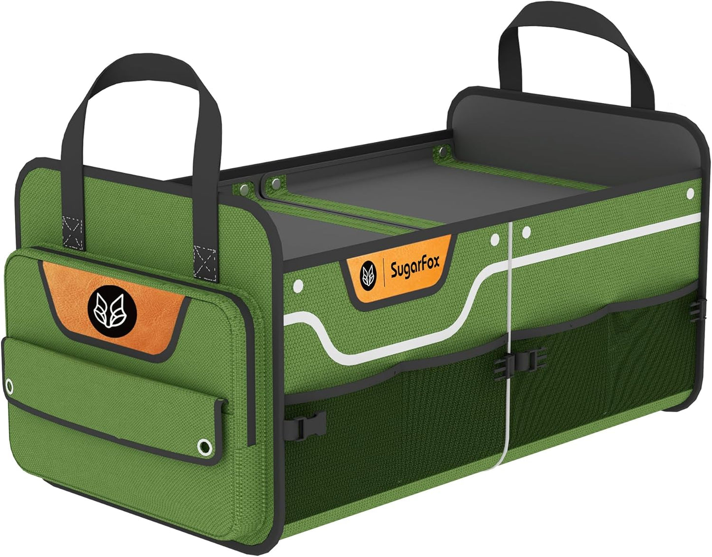 Foldable Waterproof Car Organizer with Non-Slip Traction Rope, 23.2”x13.8”x11.8” Heavy-Duty Trunk Organizer for SUV, Car Essentials List, Portable Vehicle Organizer,GREEN-M003