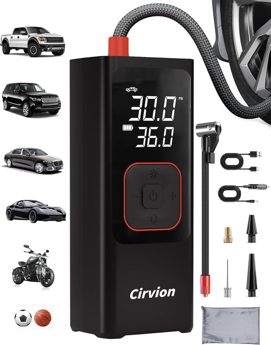 Tire Inflator Portable Air Compressor, 3X Faster 25000mAh 160 PSI Air Pump for Car Tires- Cordless, with Pressure Gauge, LED Light & Digital Display, for Car, Pickup, Truck, Motor, E-Bike and More