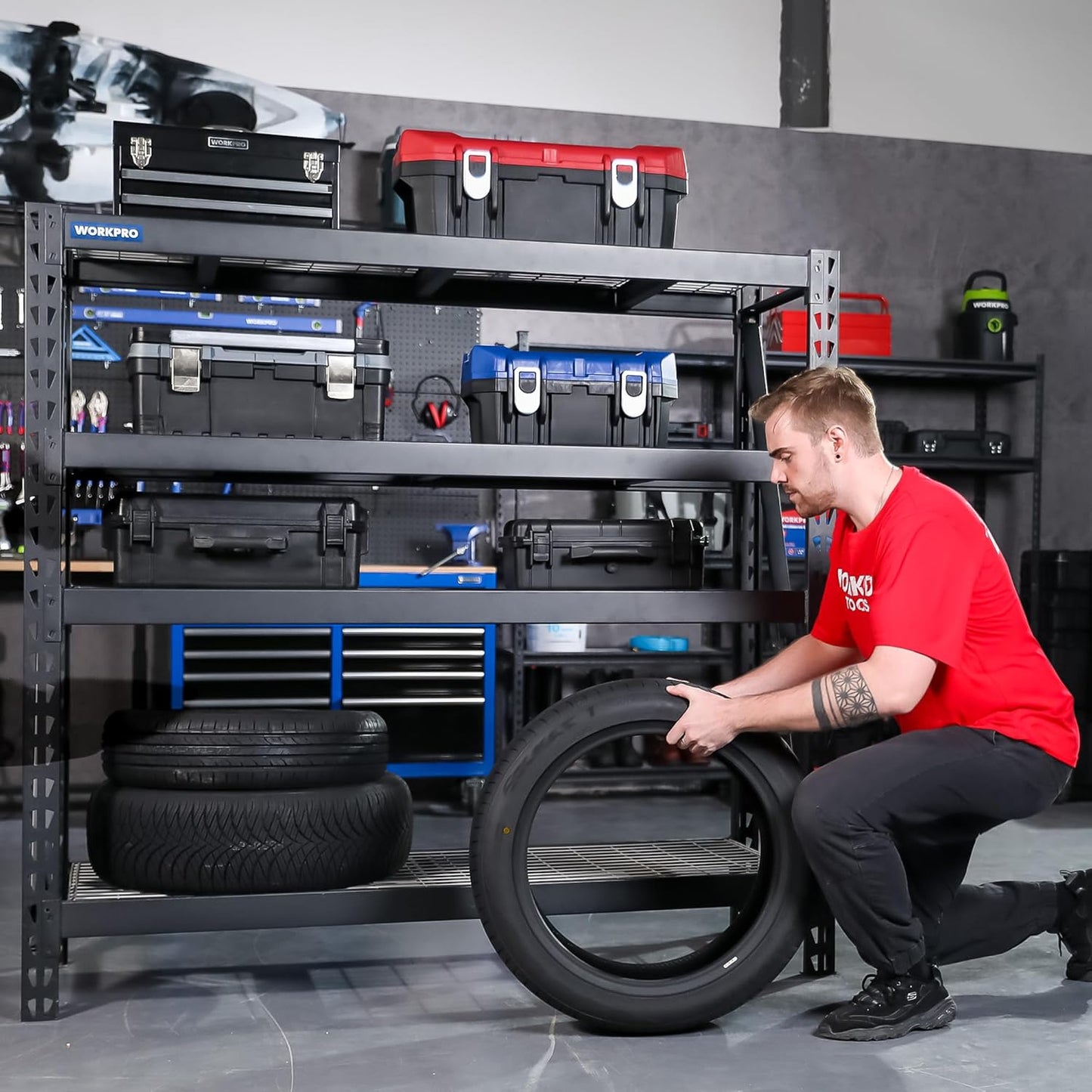 WORKPRO Garage Shelving, 68" W x 24" D x 65" H, 7200 LBS Load, Heavy Duty Metal Shelves for Storage, Industrial Storage Rack for Warehouse Kitchen Shop Basement, Black, Pack of 1