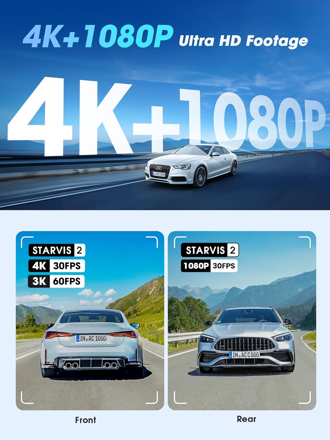 DDPAI Dash Cam Front and Rear, Dual STARVIS 2 IMX678 IMX662 Dashcam, 4K+1080P Dual HDR Car Camera with 32G eMMC, 3K/60FPS, 4G LTE Support, 5G WiFi GPS, 3" IPS, Night Vision, 24H Parking Mode, Z60 Pro