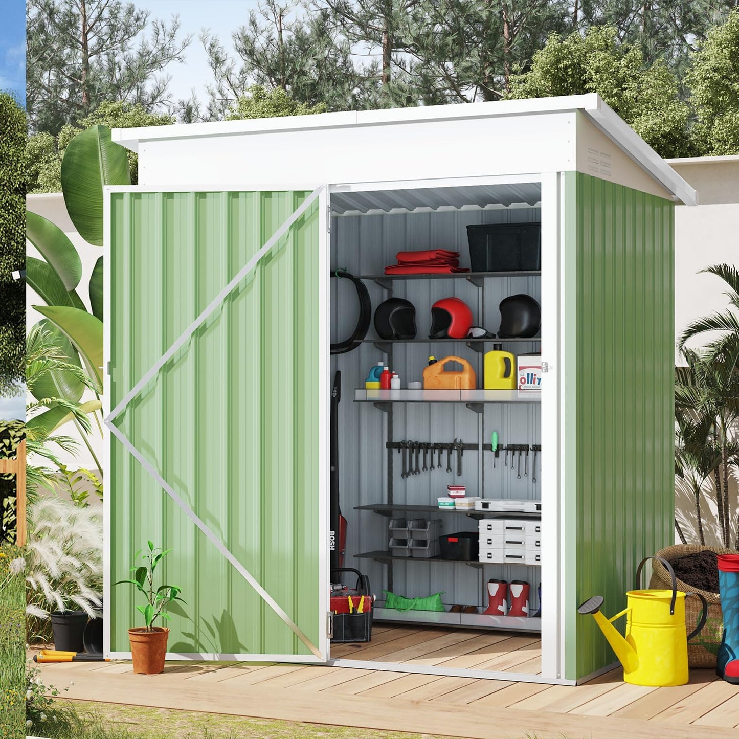AECOJOY 5' x 3' Outdoor Storage Shed, Small 3x5 Metal Sheds & Outdoor Storage Clearance with Lockable Door, Utility and Tool Storage Cabinet Garden Shed for Backyard, Patio, Outside use in Green