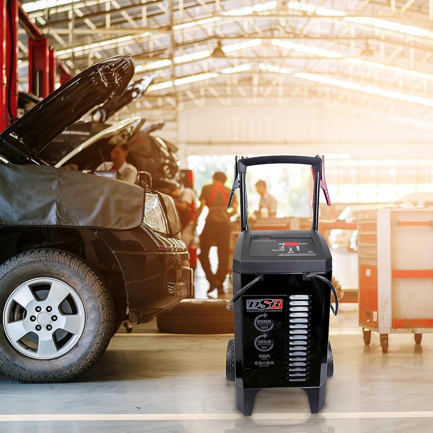 Schumacher Electric DSR Pro Series 6V / 12V Wheeled Battery Charger & Engine Starter - Heavy Duty Car Battery Charger & Maintainer - Fully Automatic - 125/250 Amps - DSR161