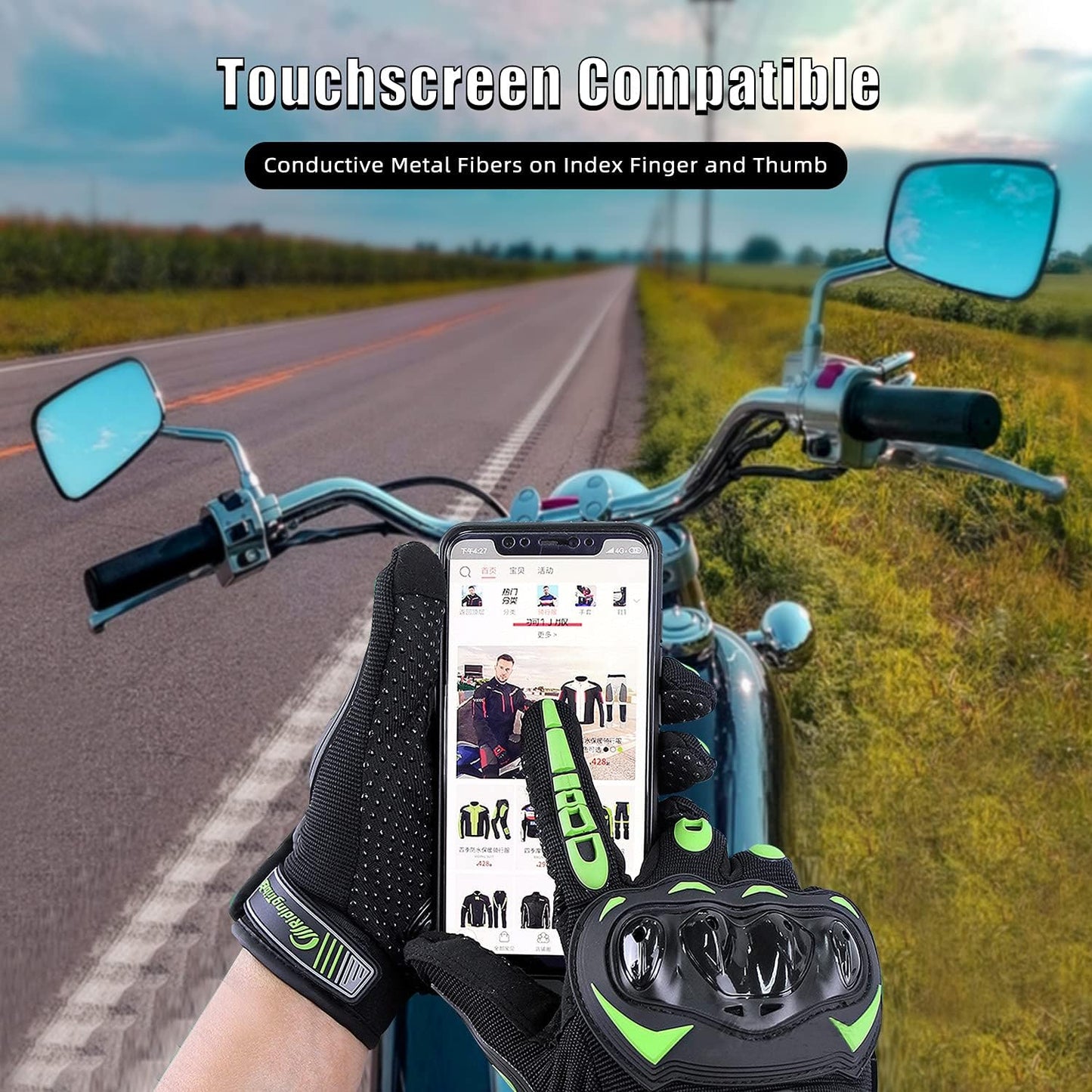 Motorcycle Gloves for Men and Women Full Finger Touchscreen Mountain Dirt Bike Gloves for Powersports BMX ATV MTB Driving Motocross Cycling Gloves(XXL, Green)