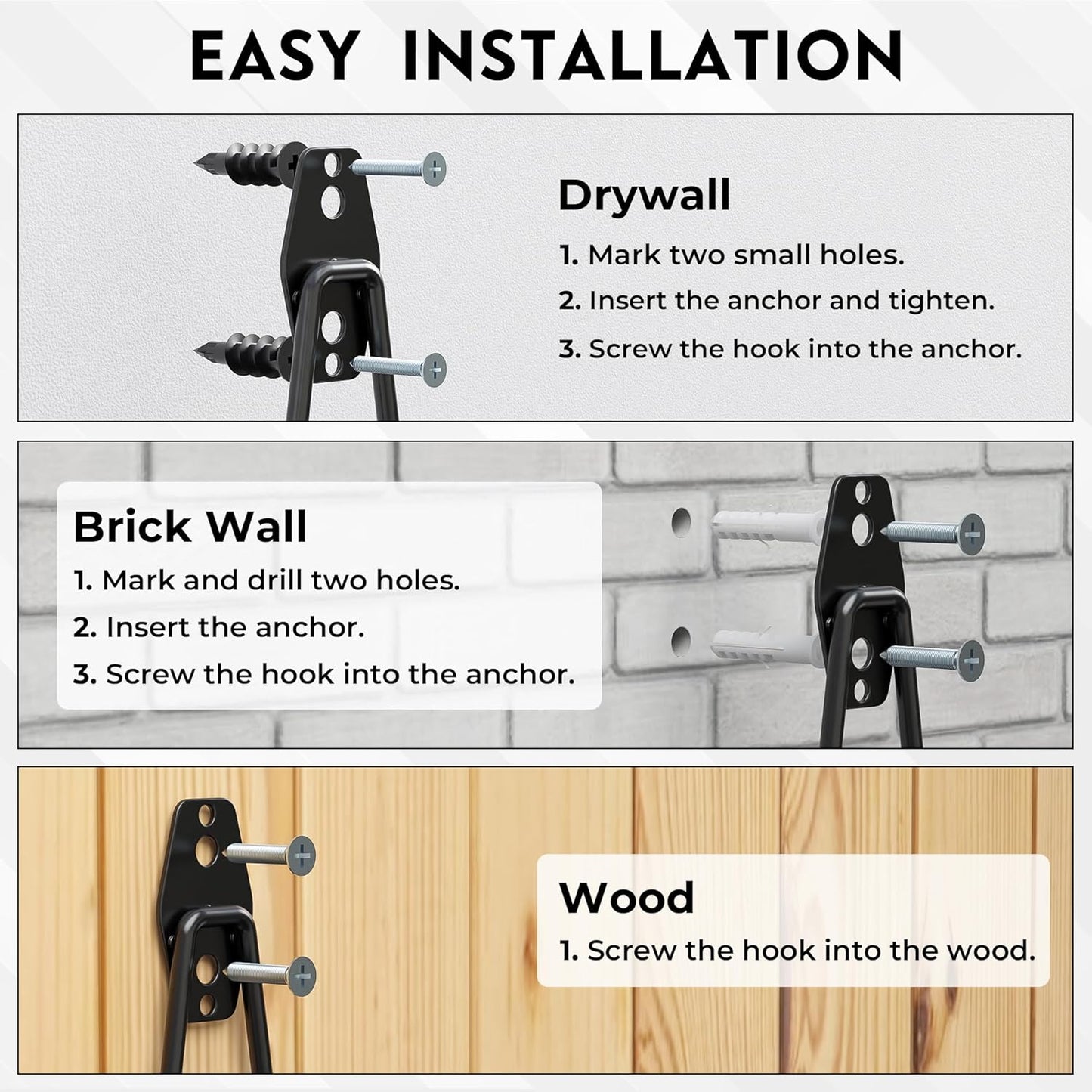 BONTEC Heavy Duty Garage Hooks, Anti-Slip Coated Black Steel with Strong Load Capacity, Multi-Sized U and J Hooks, Easy Wall Mount for Garage, Garden, Workshop (Orange, 14 Pack)