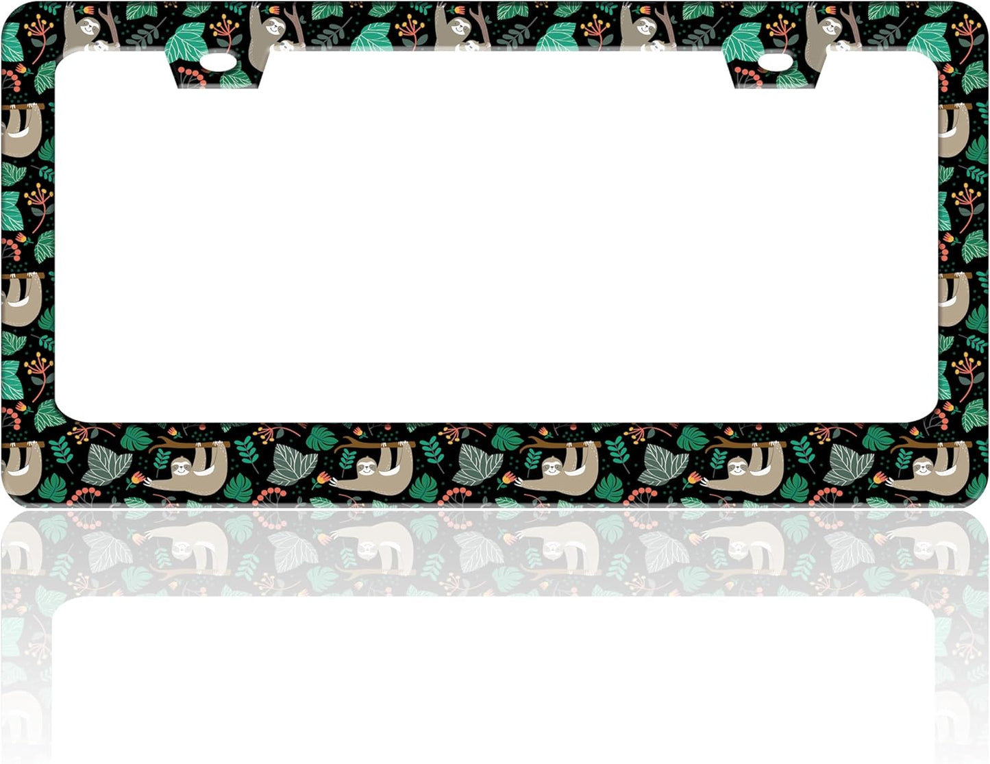 Cute Sloth License Plate Frame Funny Animal Climbing Tree License Plate Holder for Front or Rear Car Tags Stainless Steel Car Decoration with Screws 6.3 X 12.2 in