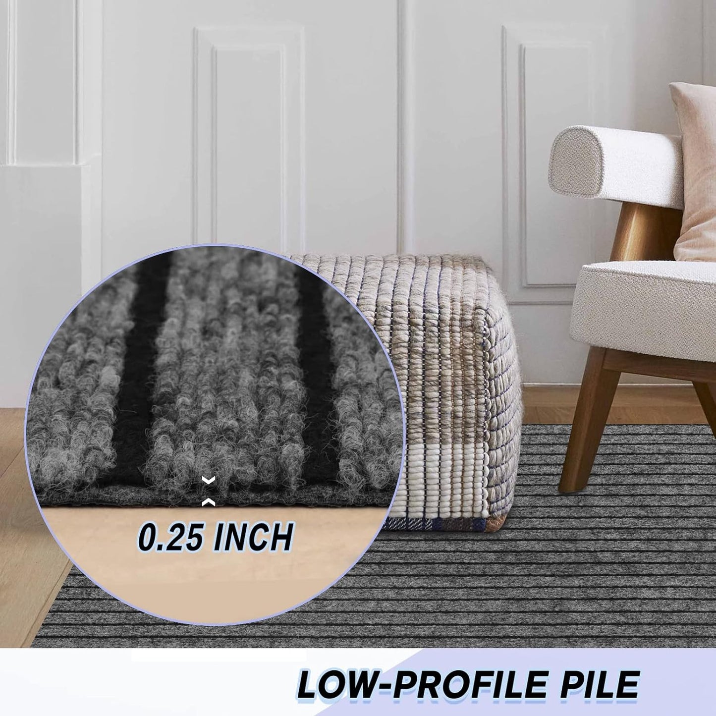 Custom Size Backed Non-Slip Area Rugs Runner, Easy Clean, Waterproof Runner Rugs for Hallway Entryway, Kitchen, Laundry, 2FT x 11FT, Gray Stripe