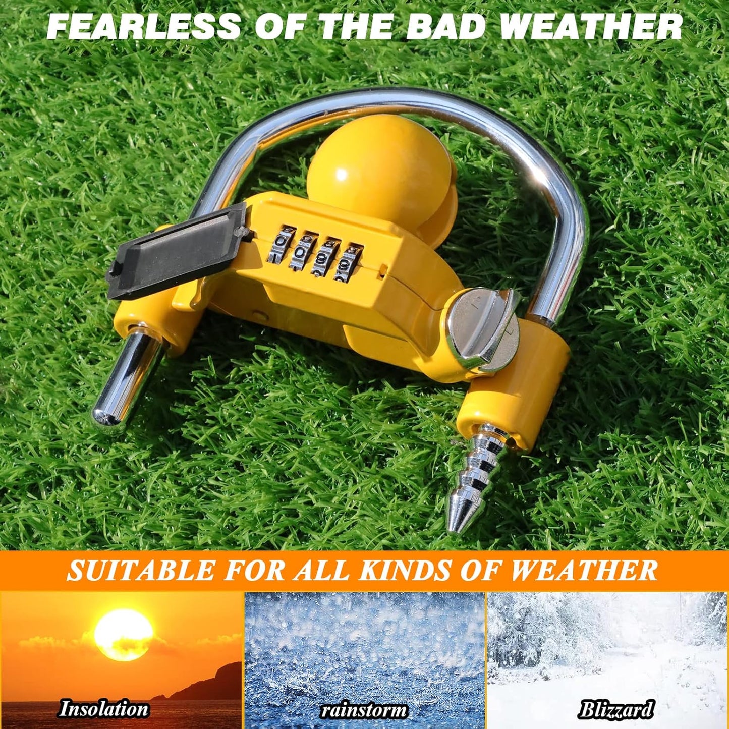 Funmit Trailer Lock Universal Hitch Lock with Combination Lock, fit 1-7/8", 2", 2-5/16" Coupler, Camper Accessories for Travel Trailers Boats Trucks Rvs Yellow