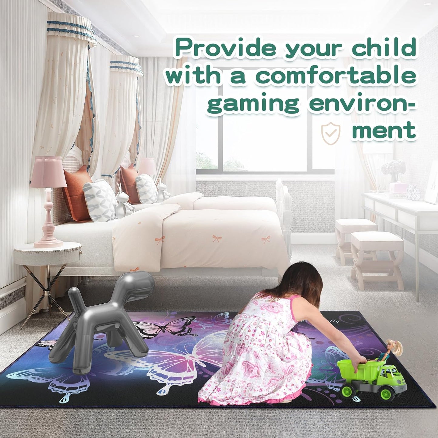 Beautiful Butterfly Fantasy Rug for Playroom Girls Bedroom Colorful Rainbow Butterfly Decor Area Carpet 2x3 Purple Mat 3D Printed Non-Slip Washable