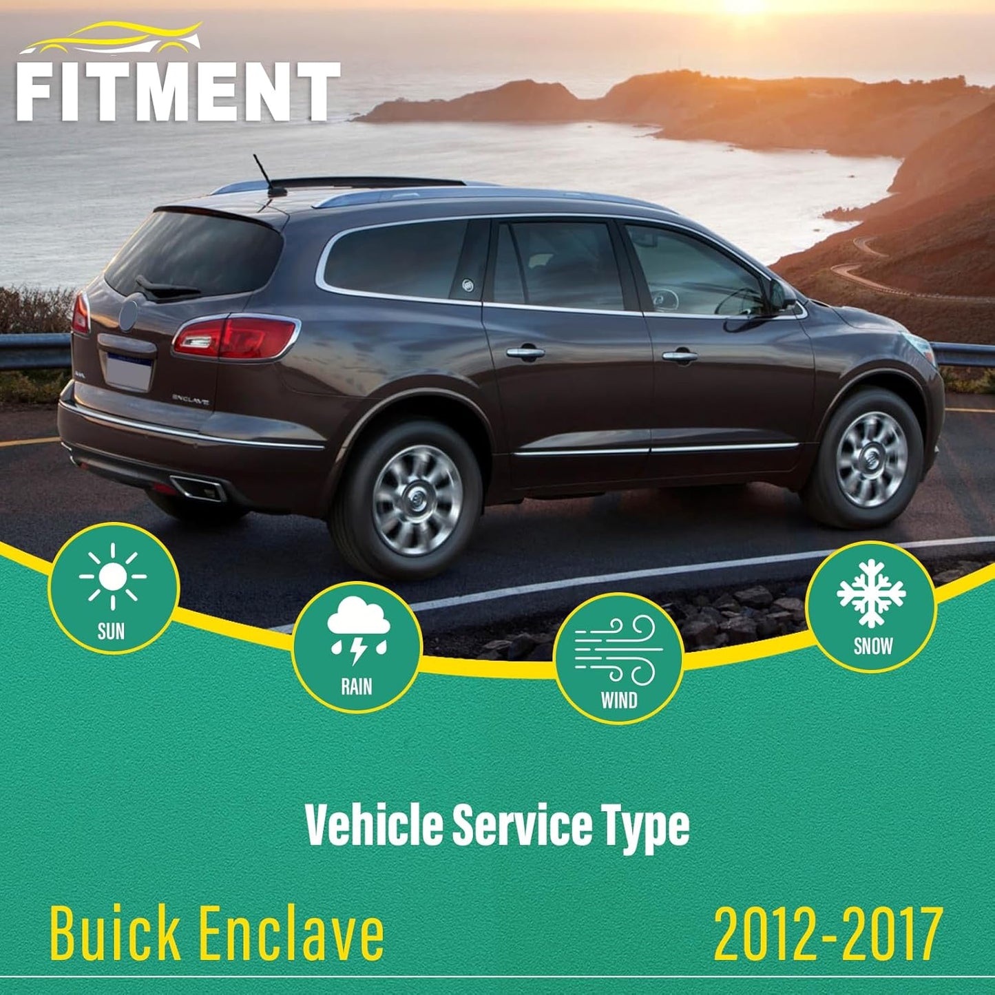 24" 21" 12" Windshield Wiper Blades Replacement for Buick Enclave 2012 2013 2014 2015 2016 2017 Premium All Weather Front Rear Wipers Set - OEM Quality (Pack of 3)