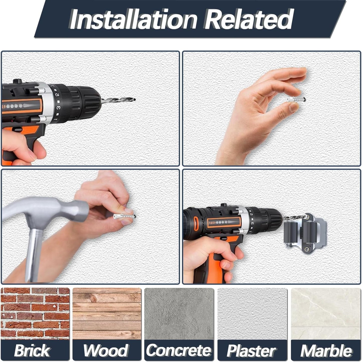 3-H Mop and Broom Holder Big Size Hanging 1 KG Extra,45 Pack Broom Hanger Wall Mount for Hanging and Organizing Shove Rake Yard Tools in Shed Kitchen Laundry Room Bathroom Garden(Black)