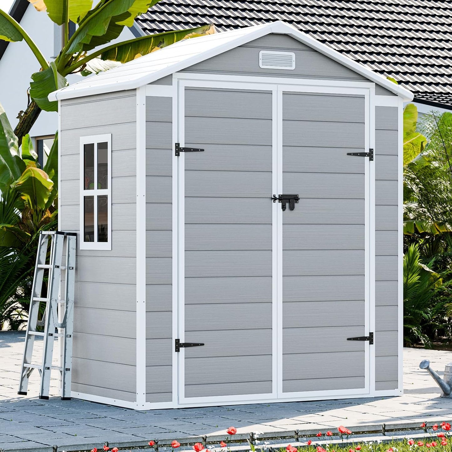 6x3 Shed Resin Outdoor Storage with Floor Included, Waterproof Lockable Small Plastic Garden Tool Shed Cabinet