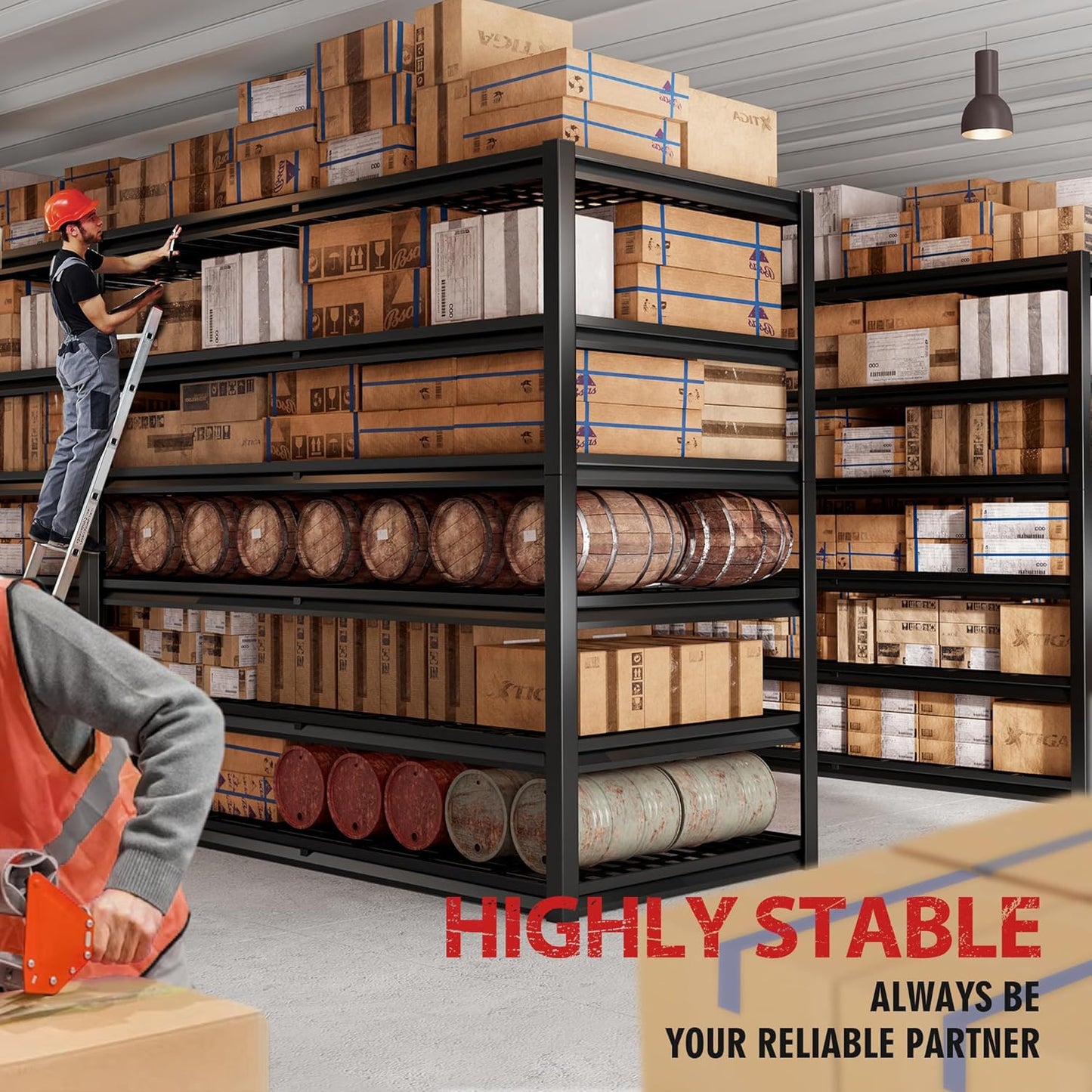 REIBII 3500LBS Garage Shelving, Adjustable Storage Shelves Heavy Duty, 6 Tier Heavy Duty Shelving, Metal Shelving Unit for Warehouse, Basement, Industrial, 55" W x 26" D x 84" H, Black