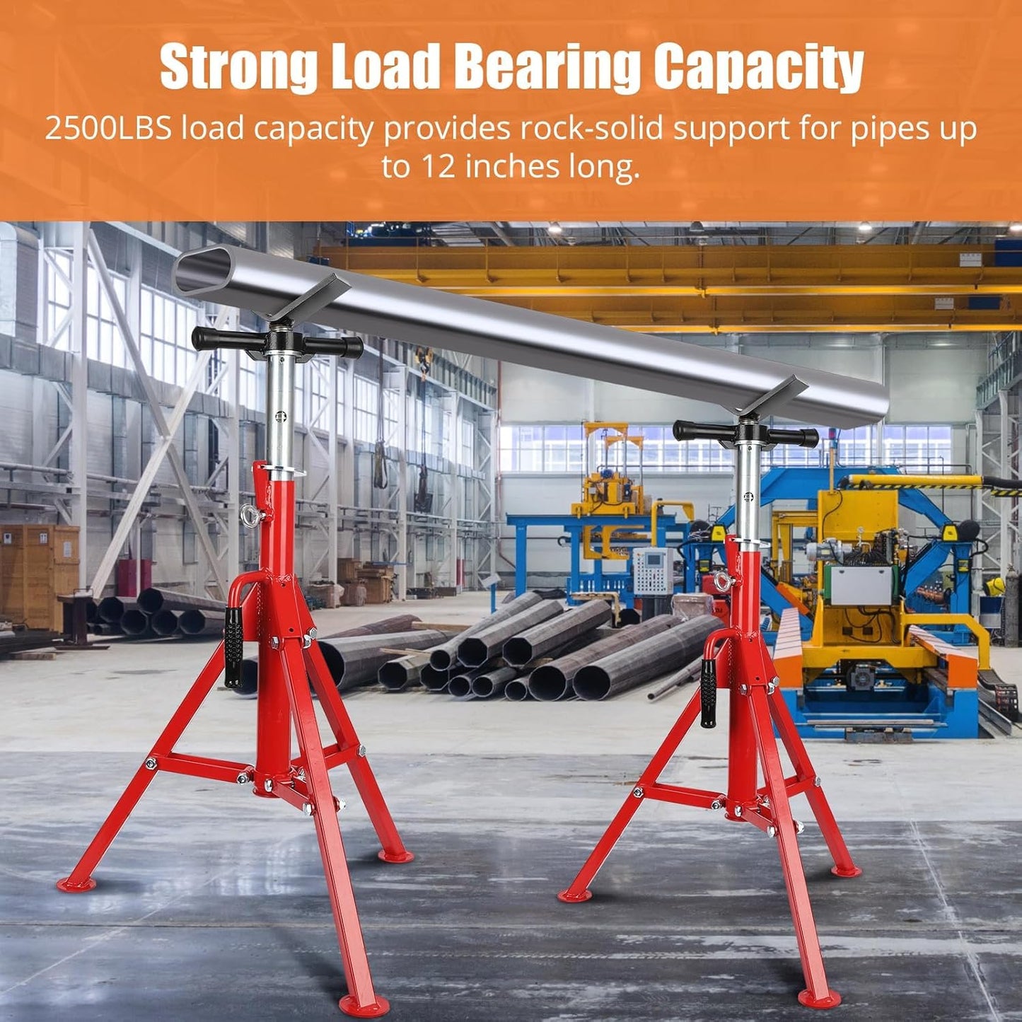 V-Head Pipe Jack Stand, 2500 Lbs Heavy-Duty Folding Pipe Stand with Adjustable Height 28"-52", Sturdy Steel V-Head Support for Welding, Automotive & Construction Projects, Red