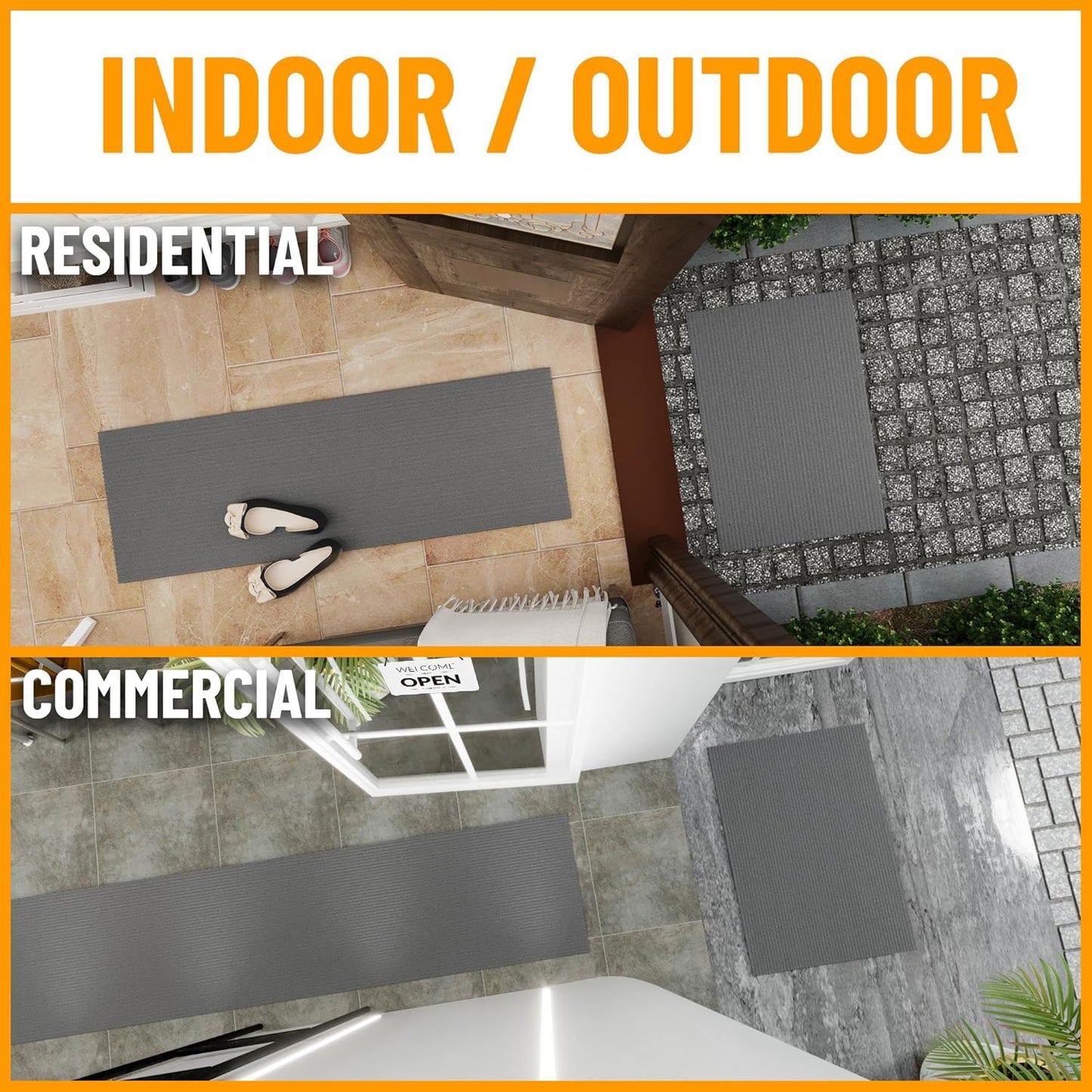 Ottomanson 2'7" x 18' Hallway Runner with Scraper Pile - Extra Durable Non-Slip Rug Mat for Indoor & Outdoor Use - Ideal for Kitchen, Entryway & Garage - High-Traffic Carpet, Gray