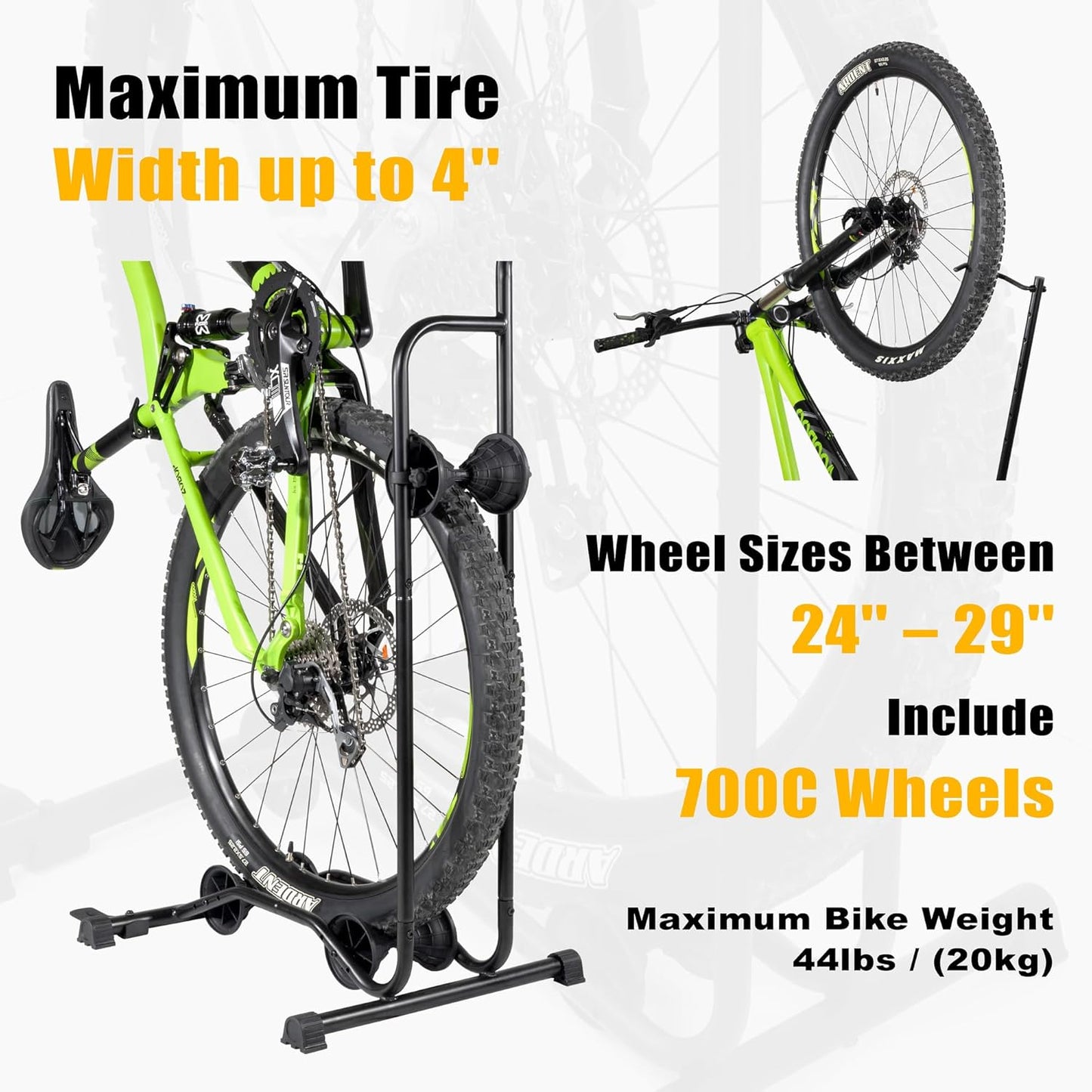 CyclingDeal Upright Bike Stand - Premium Quality Vertical & Horizontal Adjustable Bicycle Floor Parking Rack - for Storing MTB Road Bikes - up to 29” Wheel Size - for Fat Bike - 1 Bike