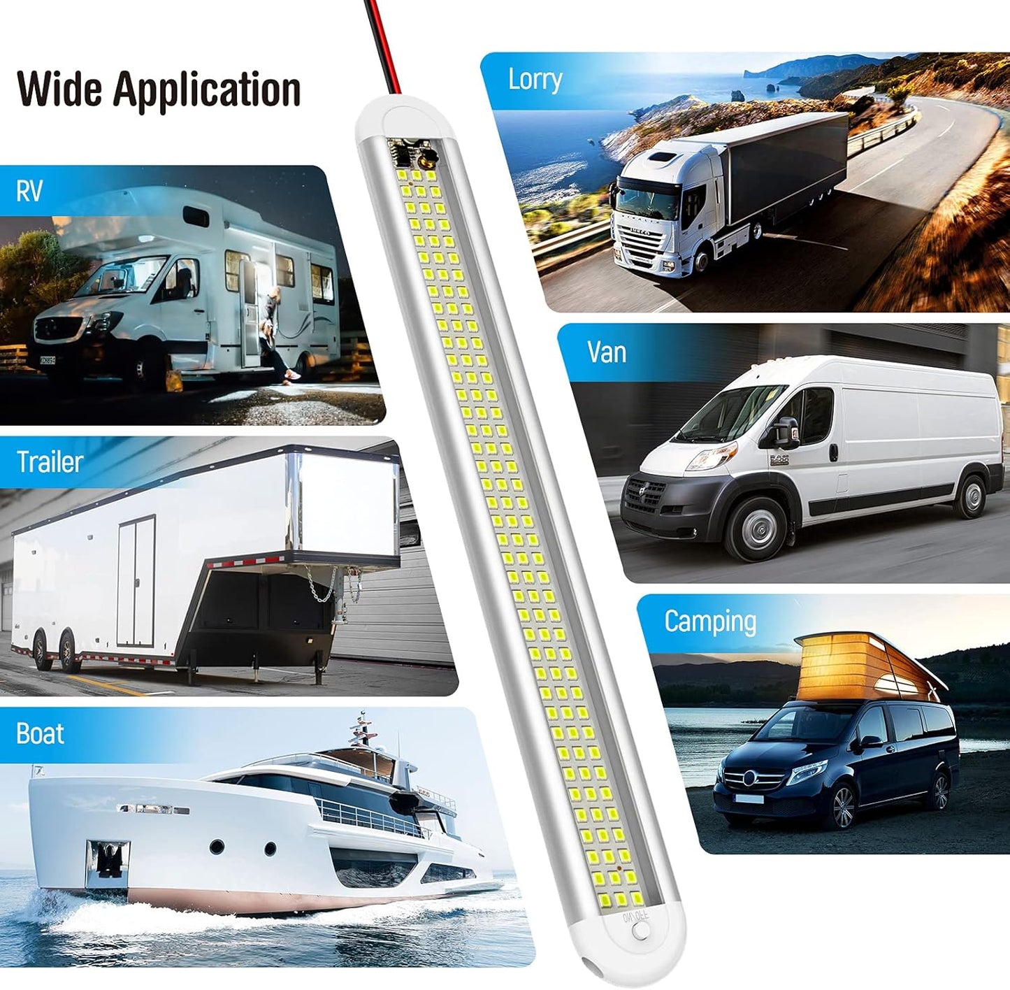 12v LED Interior Light Bar，CT CAPETRONIX 120LEDs 1500LM 8W DC 12 Volt led Strip Lights with ON/Off Switch，for Enclosed Cargo Trailer, Car RV Van Truck Lorry Camper Boat Caravan Motorhome (10Pack)