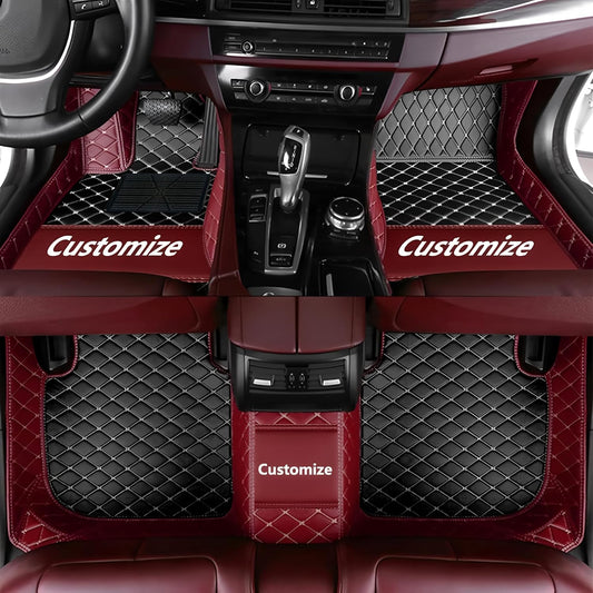 Custom Personalized Floor Mats for Cars，Luxury Full Coverage All Car Floor Mats，Anti-Slip Leather Car Mat Set ，Custom Floor Mats for 99% of Cars, Trucks & SUVs. (Wine red and Black)