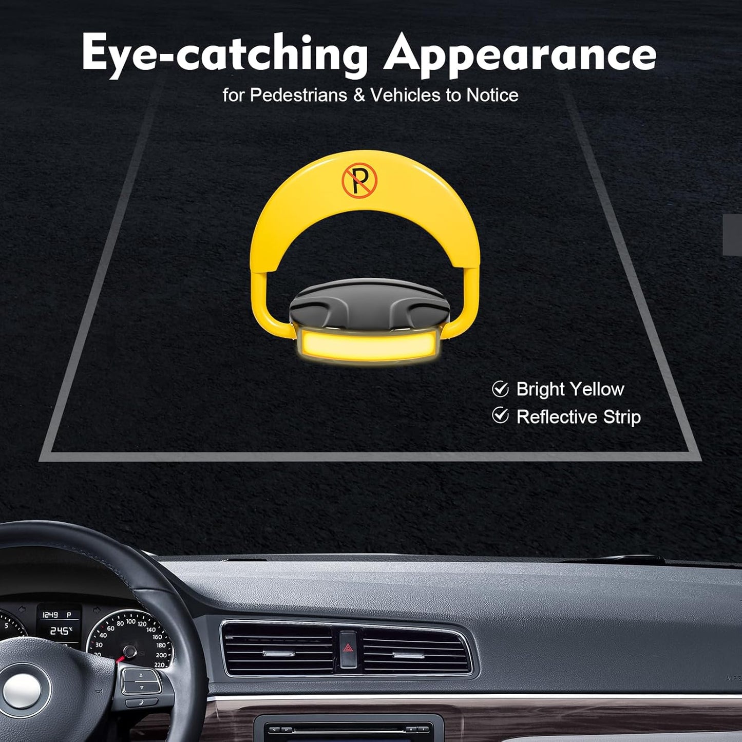 65.6FT Automatic Remote Control Parking Spot Lock, Yellow Parking Barrier Waterproof, Parking Spot Blocker with 180 ° Rotating Rocker Arm, Withstand Up to 4410 lbs(Battery Not Included)