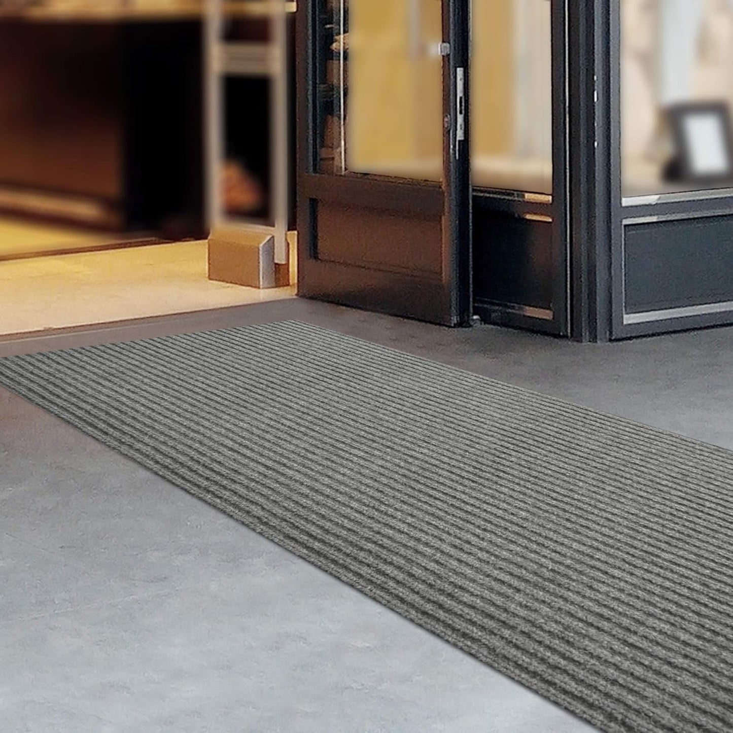 iCustomRug Spartan Weather Warrior Indoor/Outdoor Utility Ribbed Carpet Runner with Non-Slip Thermoplastic Rubber Backing, 3ft X 6ft in Grey