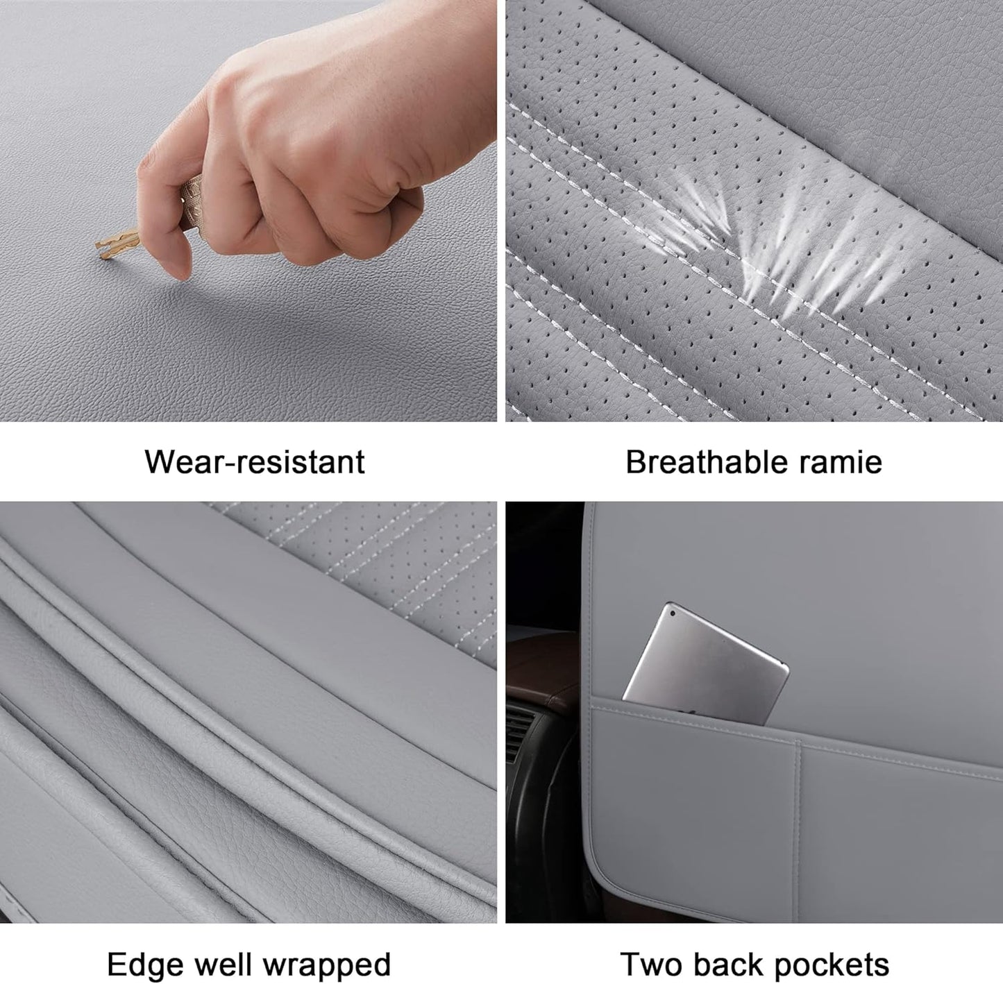 LINGVIDO Car Seat Covers, Breathable and Waterproof Faux Leather Automotive Seat Covers for Cars SUV Pick-up Truck Sedan,Universal Anti-Slip Driver Seat Cover with Backrest (Rear Seat, Gray)