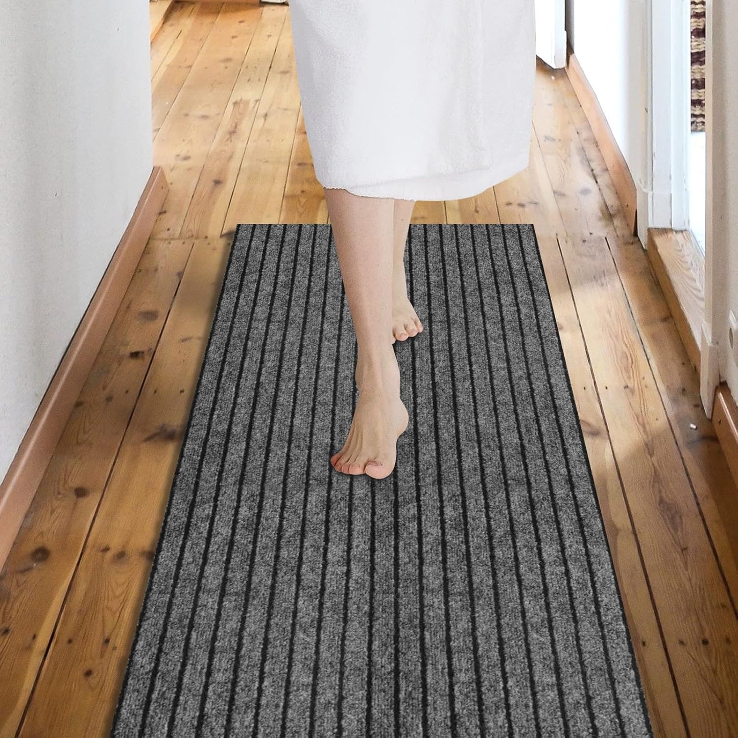 Custom Size Backed Non-Slip Area Rugs Runner, Easy Clean, Waterproof Runner Rugs for Hallway Entryway, Kitchen, Laundry, 3FT x 78FT, Gray Stripe