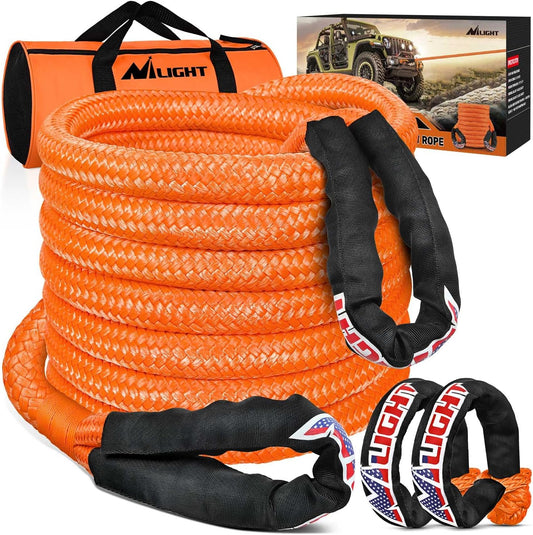 Nilight Kinetic Recovery Tow Rope 7/8" x 20ft (28,600LBS) with 2 Soft Shackle 1/2" x 24" Snatch Strap Heavy Duty Offroad Towing Strap kit for UTV ATV SUV Truck Car Jeep Tractor