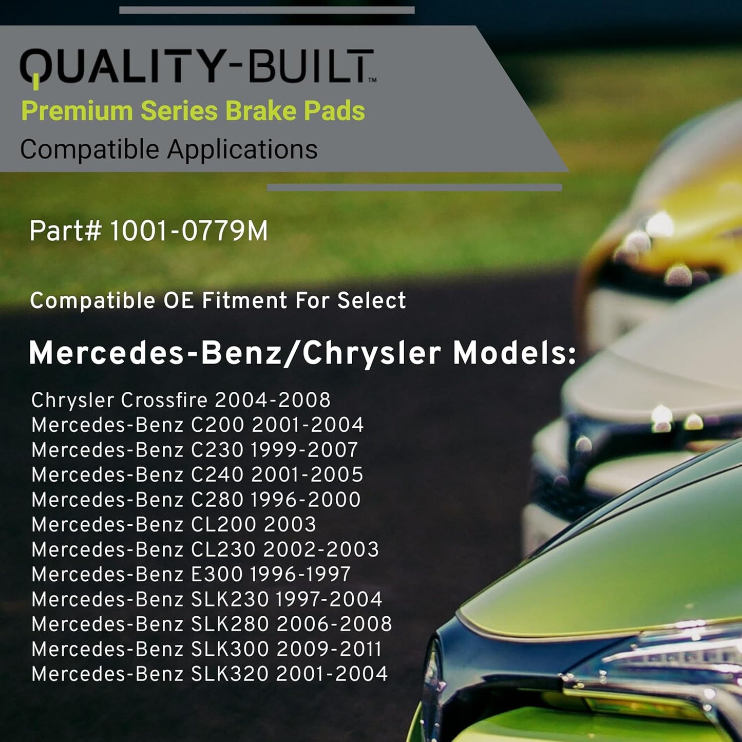 Premium Semi-Metallic Rear Brake Pads (1001-0779M) Compatible with 1996-2011 Chrysler/Mercedes-Benz (C200/C230/C240/C280/CL200/CL230/Crossfire/E300/SLK230/SLK280/SLK300/SLK320)