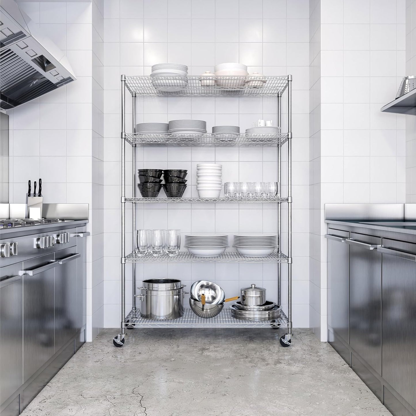 Seville Classics UltraDurable Heavy Duty NSF Solid Steel Wire Rack Storage Unit Organizer for Garage, Warehouse, Office, Restaurant, Classroom, Kitchen, 5-Tier Shelving, 48" W x 24" D