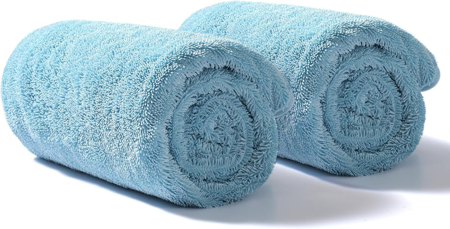JOYMOOP Microfiber Towels for Cars, 2 Pack 63" x 29.5" Car Drying Towel, Blue Reusable Car Towel, Quick Drying Car Microfiber Cleaning Cloth for RVs, SUVs, Trucks