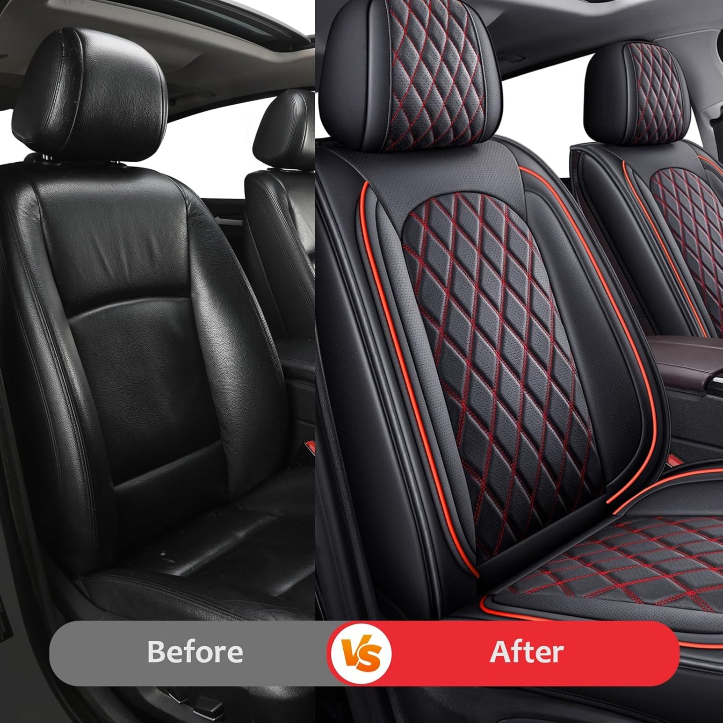 MIROZO Front Ram Seat Covers,2PCS Leather Dodge Ram Seat Covers Compatible with 2009-2025 RAM 1500 2500 3500 Truck Pickup Crew Quad Cab (2PCS Front,Black and Red)